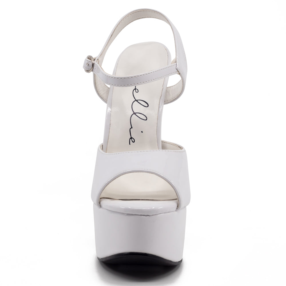 Ellie Shoes Juliet 6.5 Inch Stiletto Heels Patent Leather Platform Sandals for Women - White | Perfect for Parties, Weddings & Evening Events