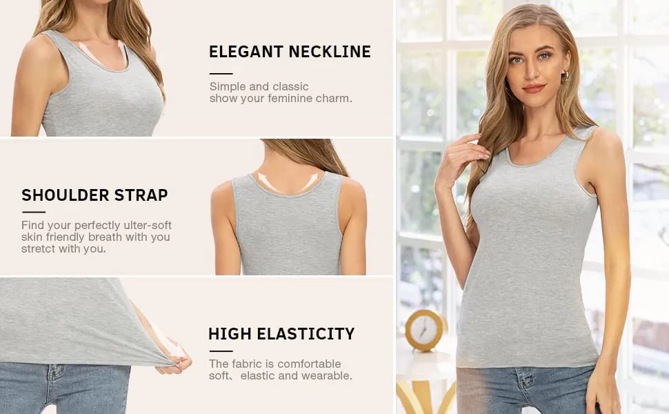 Boolavard Women's Sleeveless Tank Tops - Breathable Layering Undershirts for Summer, Workout & Casual Wear