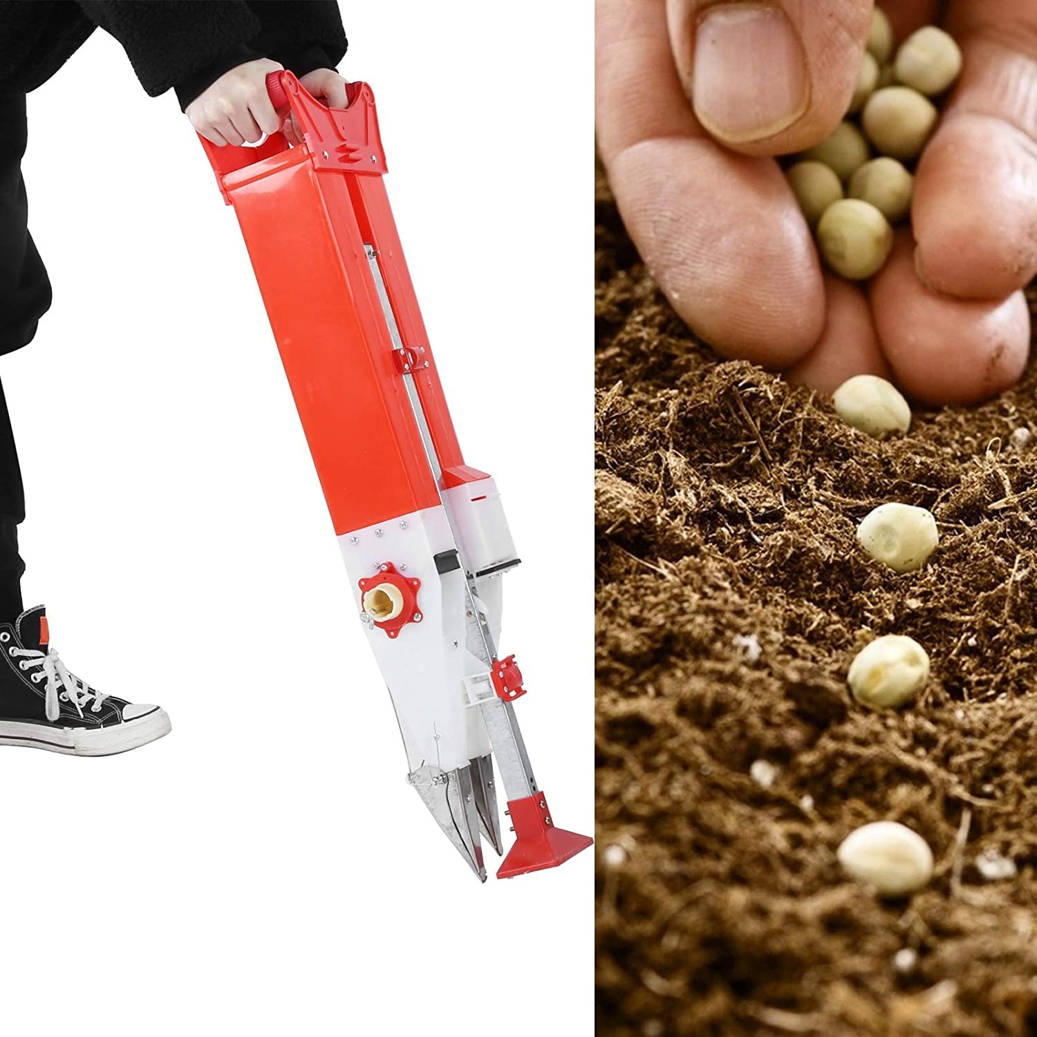 Portable Manual Seed Planter - Stainless Steel Corn, Onion & Peanut Seeder with Long Handle - Garden Planting Tool for Soybean, Vegetables & Home Gardening