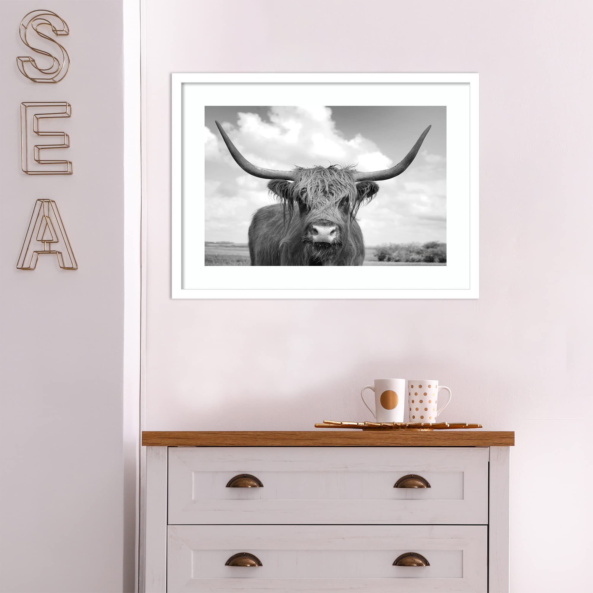 Amanti Art Framed Wall Art Print - 19x25 Highland Cow On the Ranch by Andre Eichman | Rustic Farmhouse Animal Painting | Countryside Decor for Living Room, Bedroom, Bathroom | Perfect for Western Theme & Ranch Style Homes