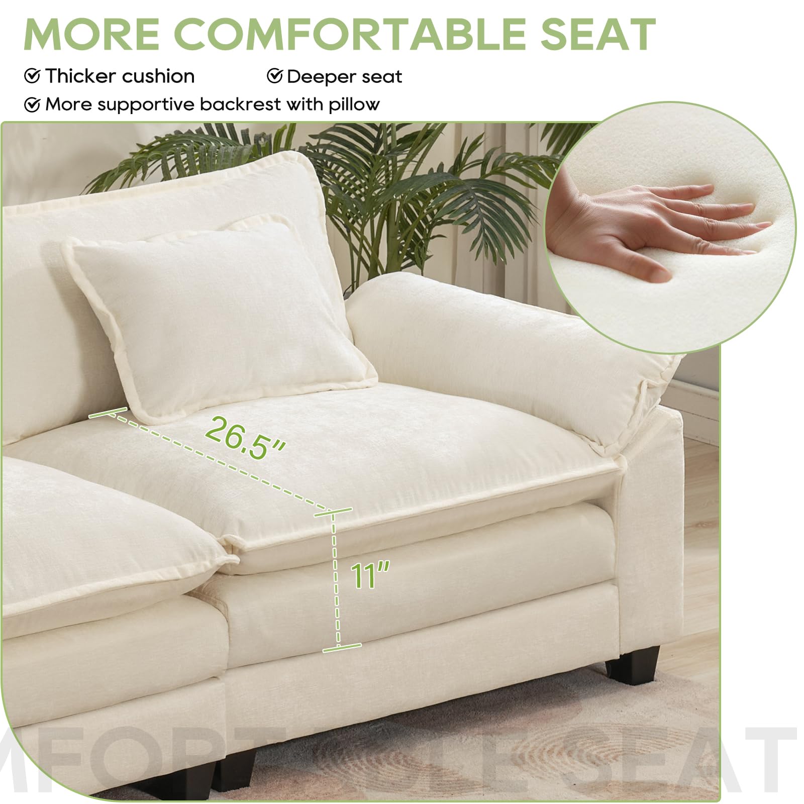 Modular Sectional Sofa with Ottoman - Cloud Couch Deep Seat Sleeper Sofa in Soft Chenille Fabric, Includes Throw Pillows - L-Shaped 120