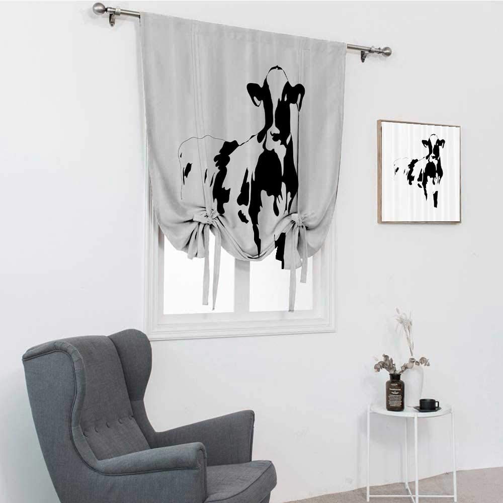 Farmhouse Kitchen Window Curtains - Black & White Cow Silhouette Portrait, Agriculture & Farm Animal Themed Roman Shade, 30