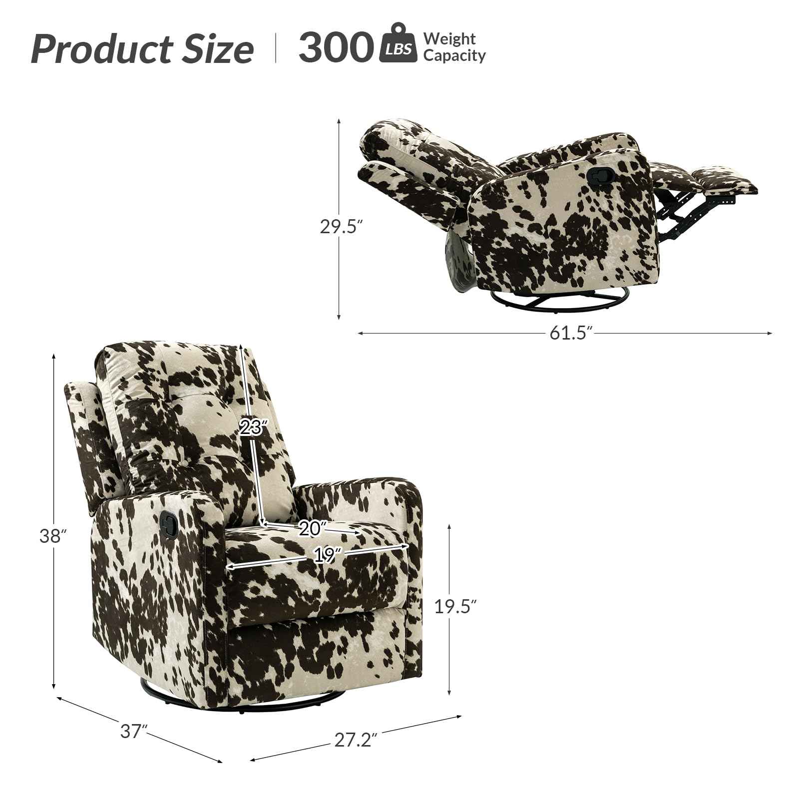 HULALA HOME 2-Piece Recliner Chair Set - Modern Printed Fabric Rocking Recliner Sofa with 360° Swivel, Adjustable Backrest & Footrest - Brown - Perfect for Living Room, Nursery, or Home Theater Relaxation