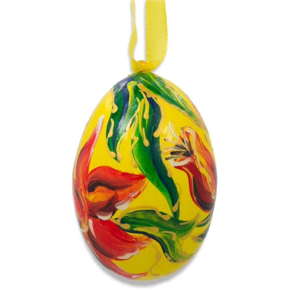 3 Inch Yellow Wooden Easter Egg Ornament with Red Flower - Perfect for Easter Decorations, Spring Home Decor, and Holiday Gift Giving