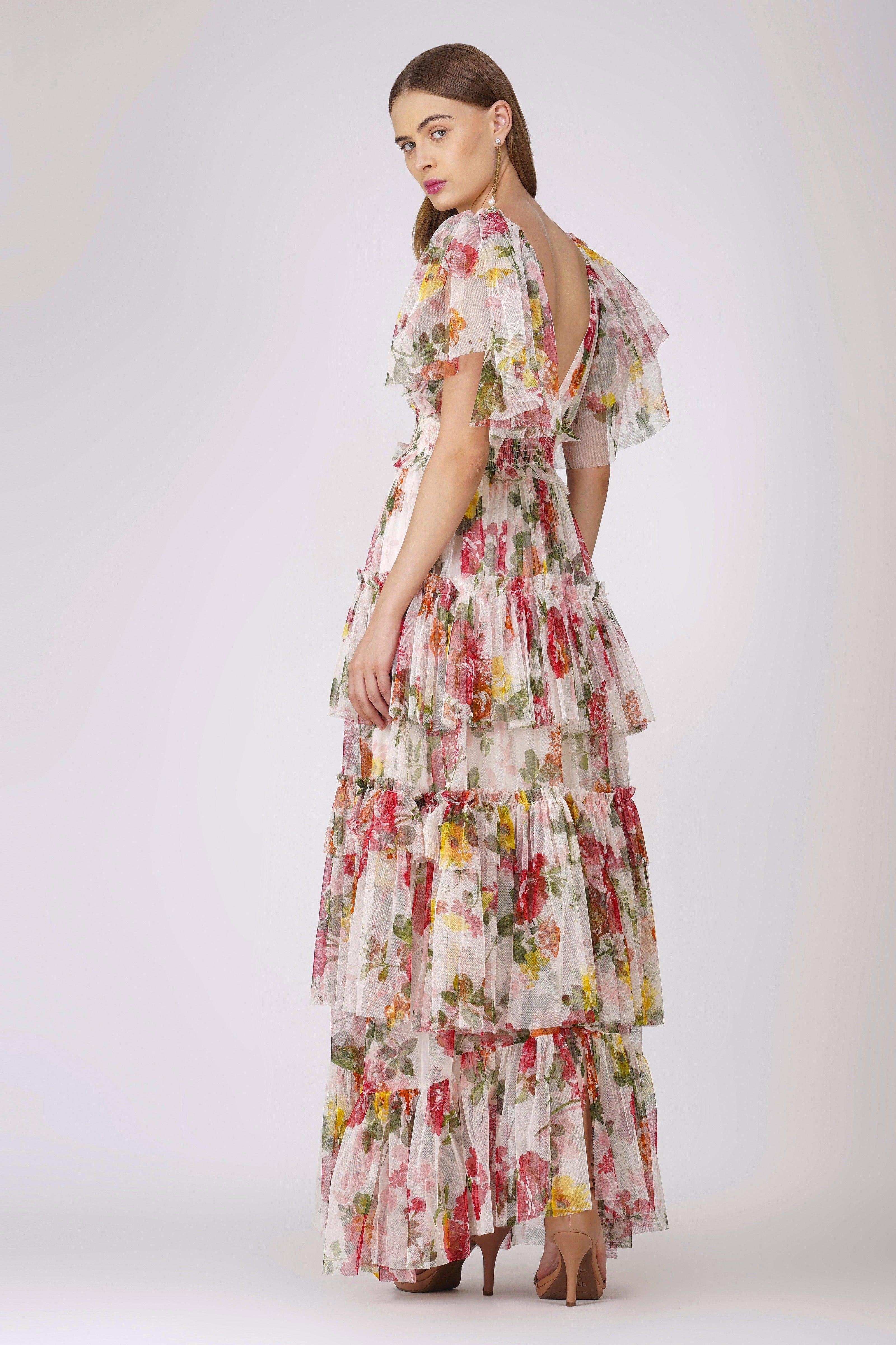Floral Print Jasmine Maxi Dress for Women - Elegant Summer Beach Dress, Boho Chic Wedding Guest Outfit & Vacation Wear