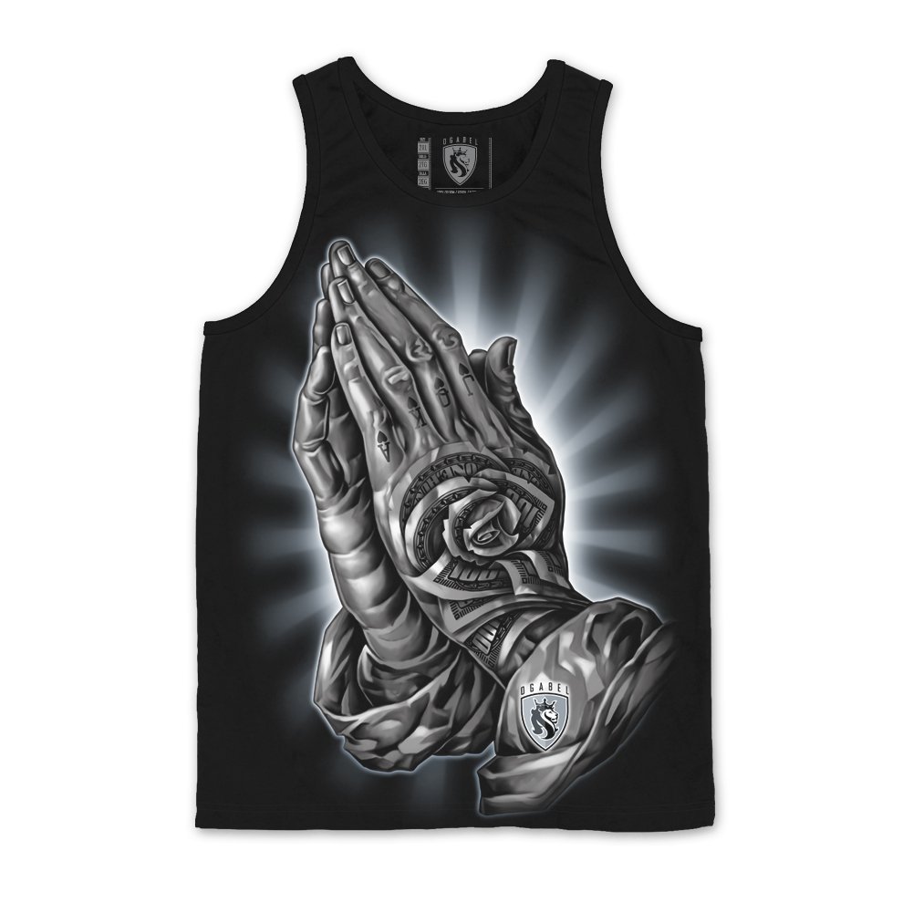 OGABEL Men's Money Rose Print Sleeveless Tank Top - Black - Casual Summer Wear, Gym, Beach, Street Fashion