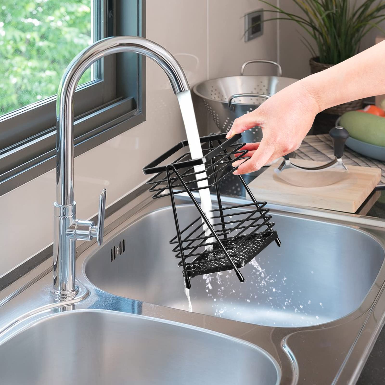 Stainless Steel Kitchen Utensil Holder - Countertop Organizer for Spoons, Forks & Cooking Tools - Black (1-Pack) - Perfect for Kitchen Counter Storage & Organization