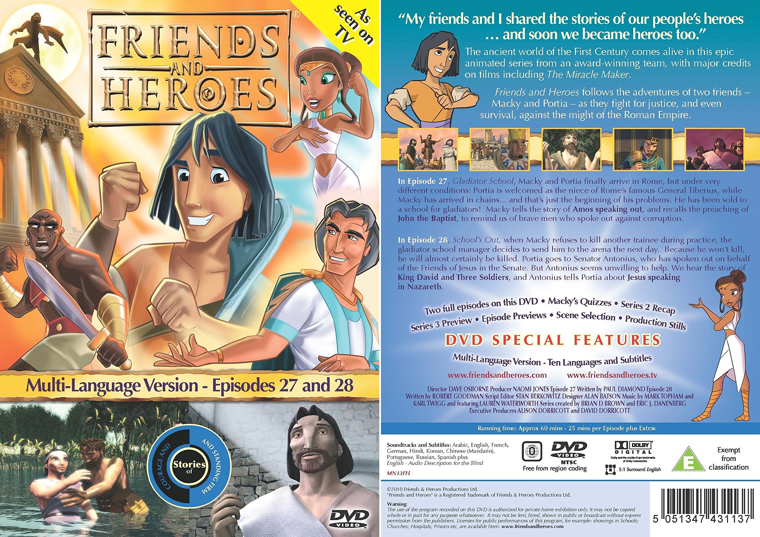 Friends and Heroes DVD Series 3-Pack - Multi-Language Bible Stories for Kids (Last Supper, Ten Commandments) | Christian Children's Entertainment & Sunday School Teaching Resource
