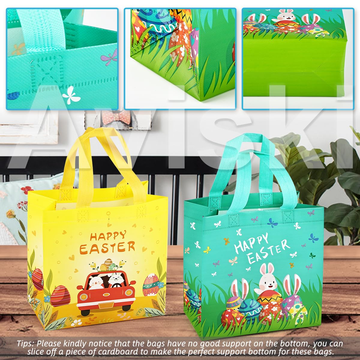6PCS Easter Egg Hunt Bags with Handles - Assorted Sizes Bunny Carrot Chick Design, Reusable Non-Woven Easter Treat Bags for Gift Wrapping, Party Favors & Egg Hunt Games | Perfect for Easter Celebrations, School Events & Spring Festivities