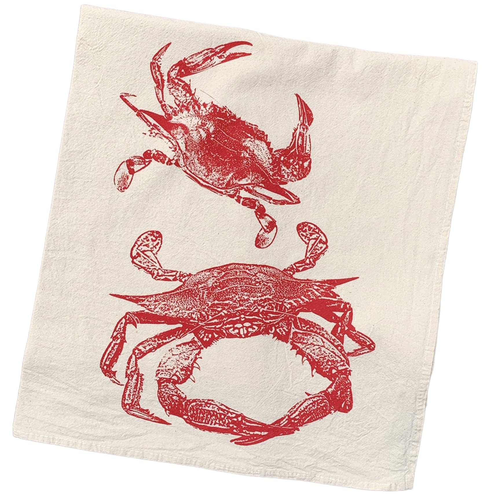 Red Crab Hand-Printed Flour Sack Tea Towel - Premium Kitchen Towel for Baking, Cooking & Dish Drying - Perfect Gift for Tea Lovers & Home Decor