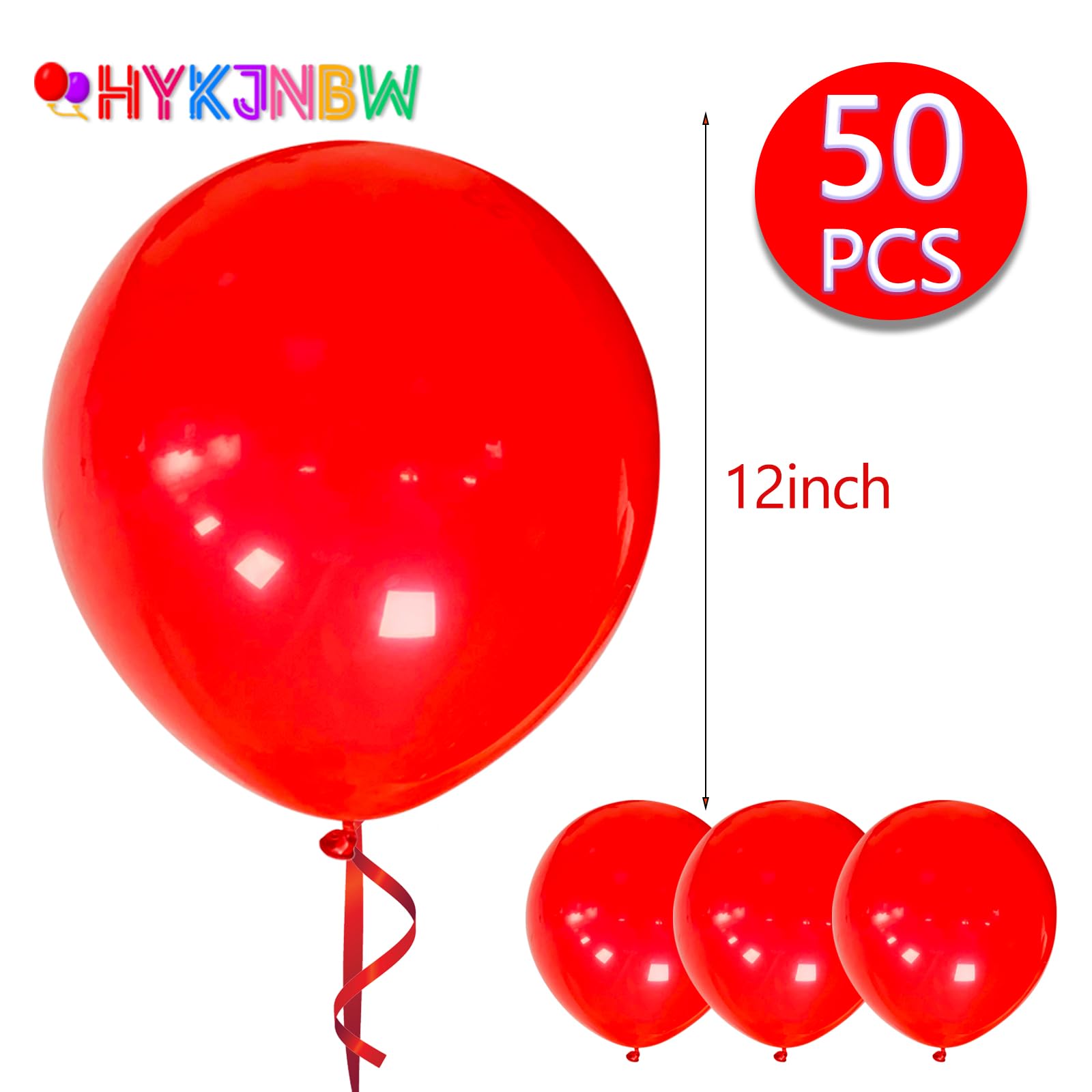 50 Pack 12 Inch Red Party Balloons - Thick & Strong Helium Balloons for Valentine's Day, Birthday Party, Wedding, Baby Shower - Perfect for Indoor/Outdoor Decorations & Event Balloon Arches