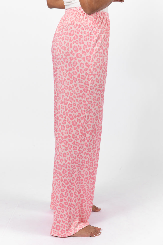 Sweet Dreams Pink Leopard Print Pajama Pants for Women - Cozy Sleepwear & Lounge Pants - Perfect for Bedtime, Relaxing at Home, and Gift Giving
