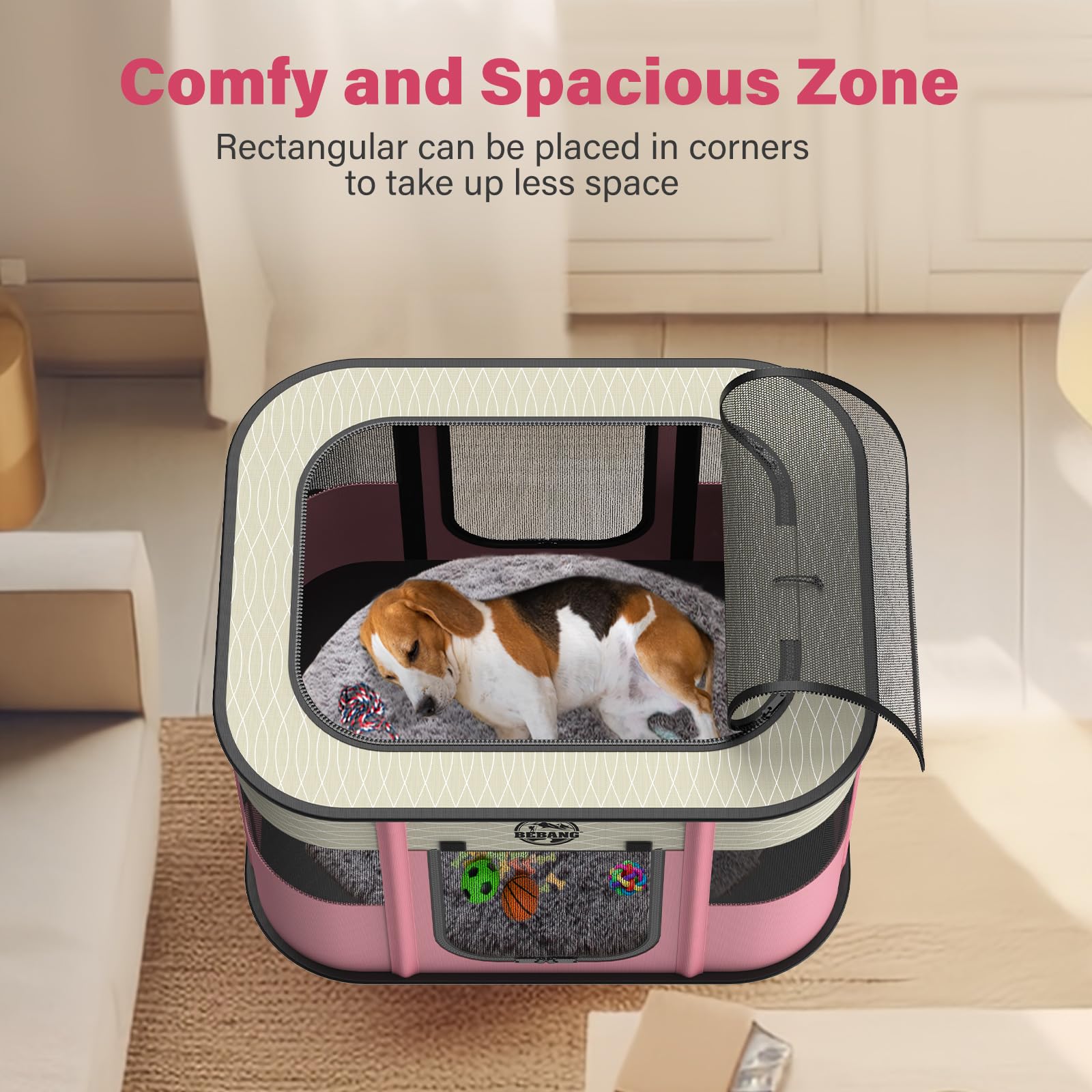 Foldable Dog Playpen - Portable Puppy Play Pen & Collapsible Pet Crate Cage for Small Animals Indoor/Outdoor Use | Includes Carrying Case & Food Bowl | Perfect for Puppies, Kittens, Rabbits, Guinea Pigs (Pink, Medium Size) - Great for Travel, Home, Backyard & Training