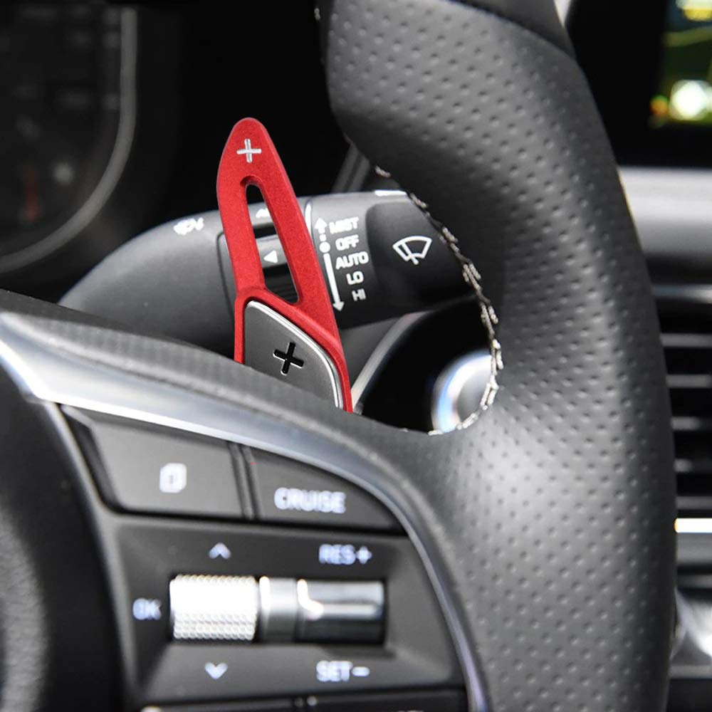 High-Performance CNC Billet Aluminum Steering Wheel Paddle Shifter Extensions for 2018-2023 Hyundai Genesis G70 - Red Racing Style Interior Upgrade | Enhanced Driving Control for Track & Street Use