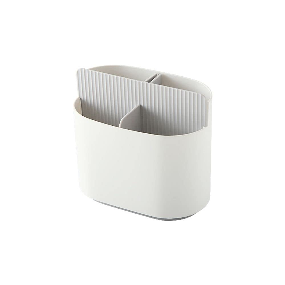 HUOFU Multifunctional Draining Chopstick Holder & Utensil Organizer - Kitchen Sink Storage Box for Forks, Knives, Spoons, Chopsticks (White) | Perfect for Small Kitchens, Dish Racks & Countertop Organization