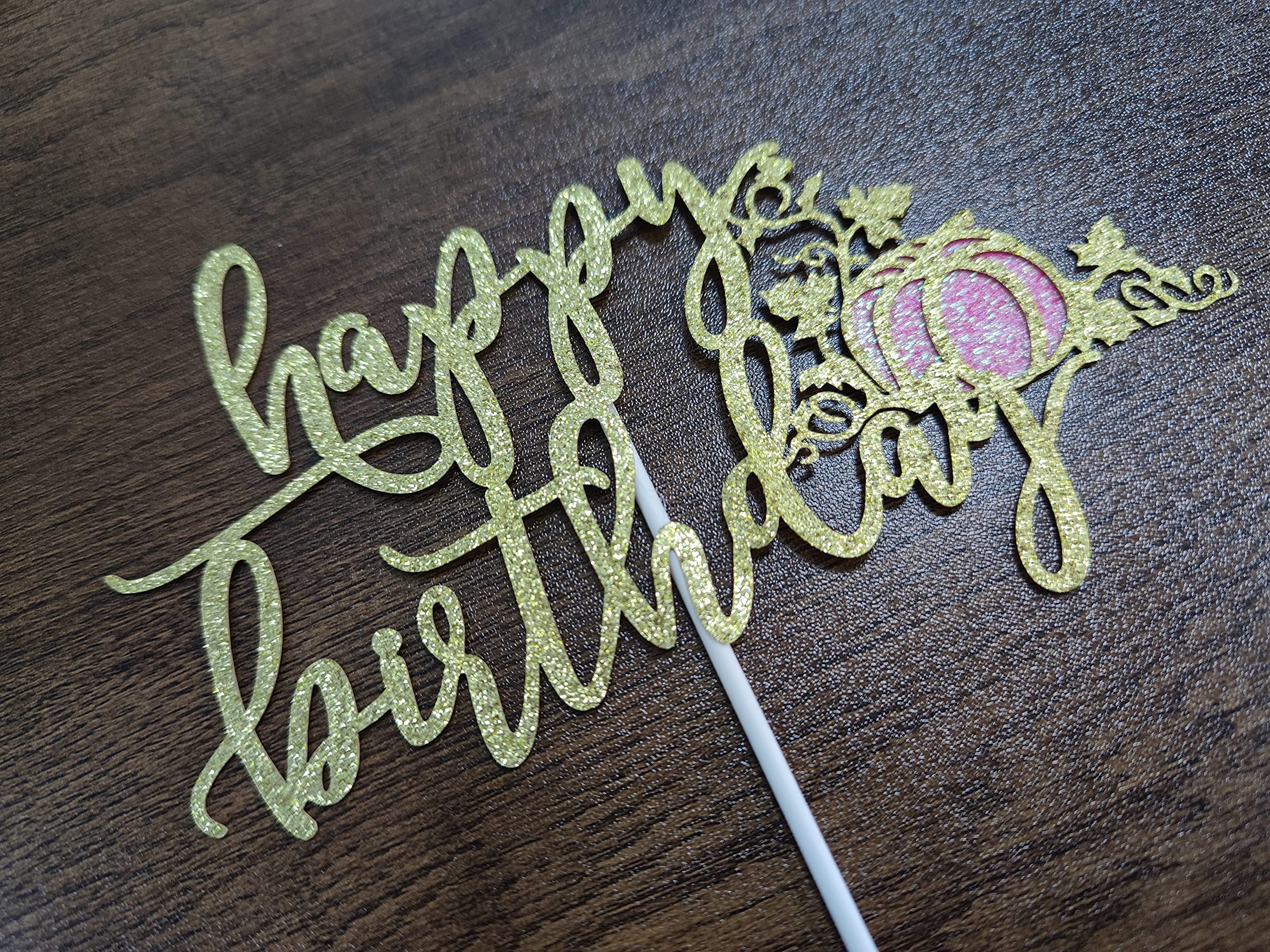 Gold & Pink Glitter Pumpkin Happy Birthday Cake Topper - Fall Birthday Party Decorations for Baby Showers, Girls' Parties & Autumn Celebrations | Perfect for Halloween, Thanksgiving & Seasonal Cake Decorating