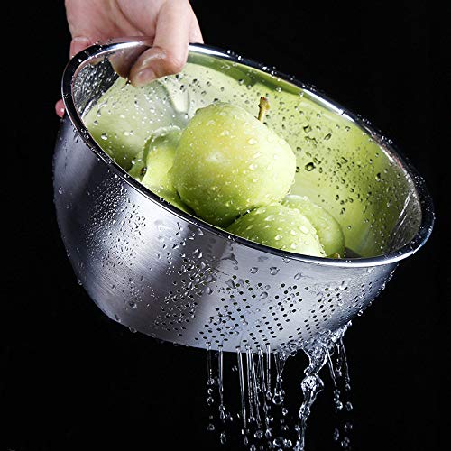 Premium Stainless Steel Rice Washing Bowl with Side Drainer - Large Capacity Kitchen Colander for Washing Rice, Fruits & Vegetables | Durable Food Strainer for Cooking, Meal Prep & Healthy Eating