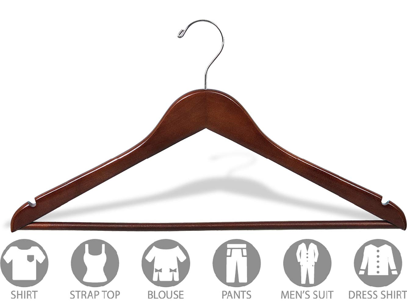 Premium Walnut Wooden Suit Hangers for Men & Women - Heavy Duty Closet Organizer - Ideal for Jackets, Coats, Dresses & Formal Wear - The Great American Hanger Company