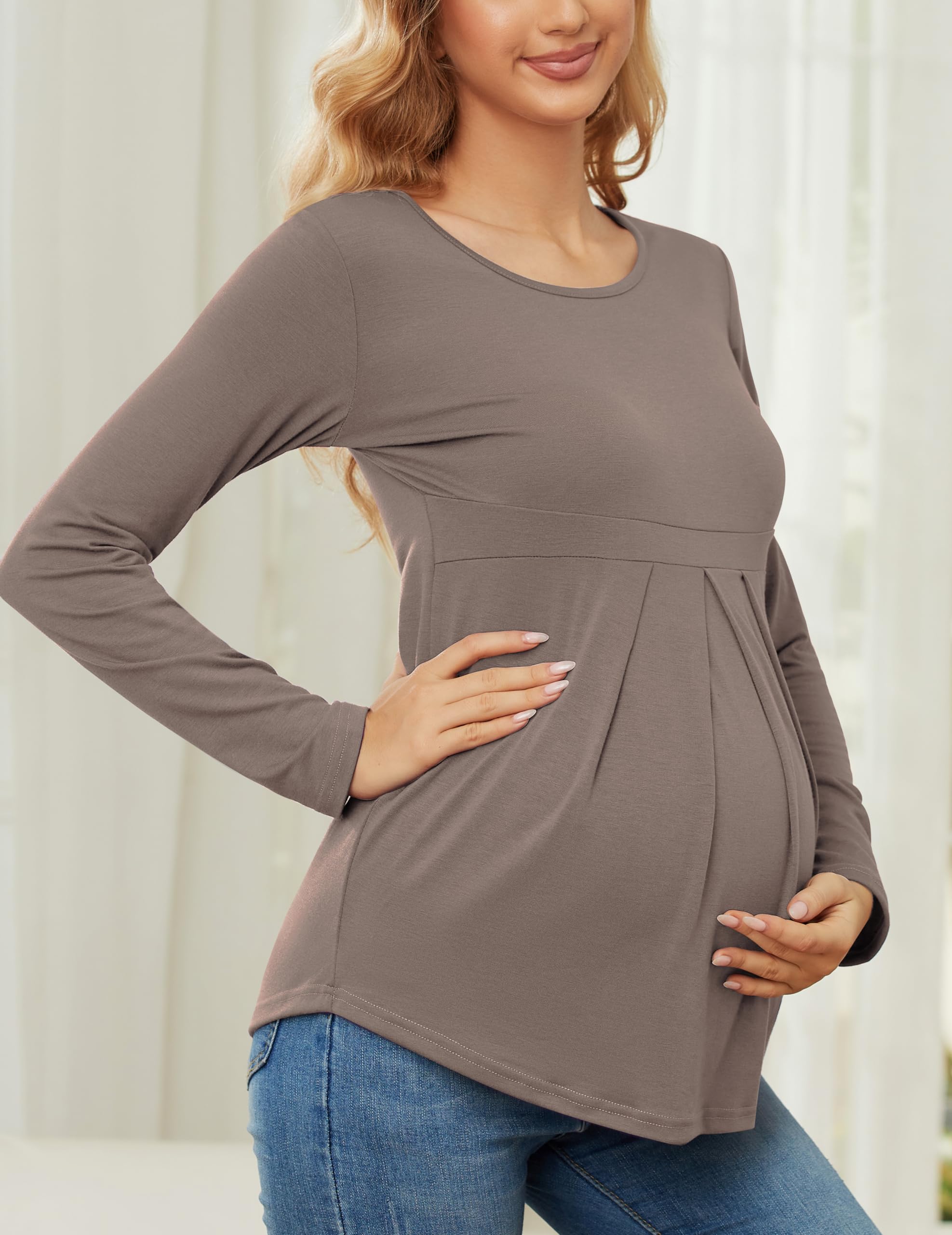 Women's Maternity Tops - Short & Long Sleeve Round Neck Peplum Tunic Tops for Pregnancy - Comfortable Casual Maternity Shirts for Work, Daily Wear & Nursing