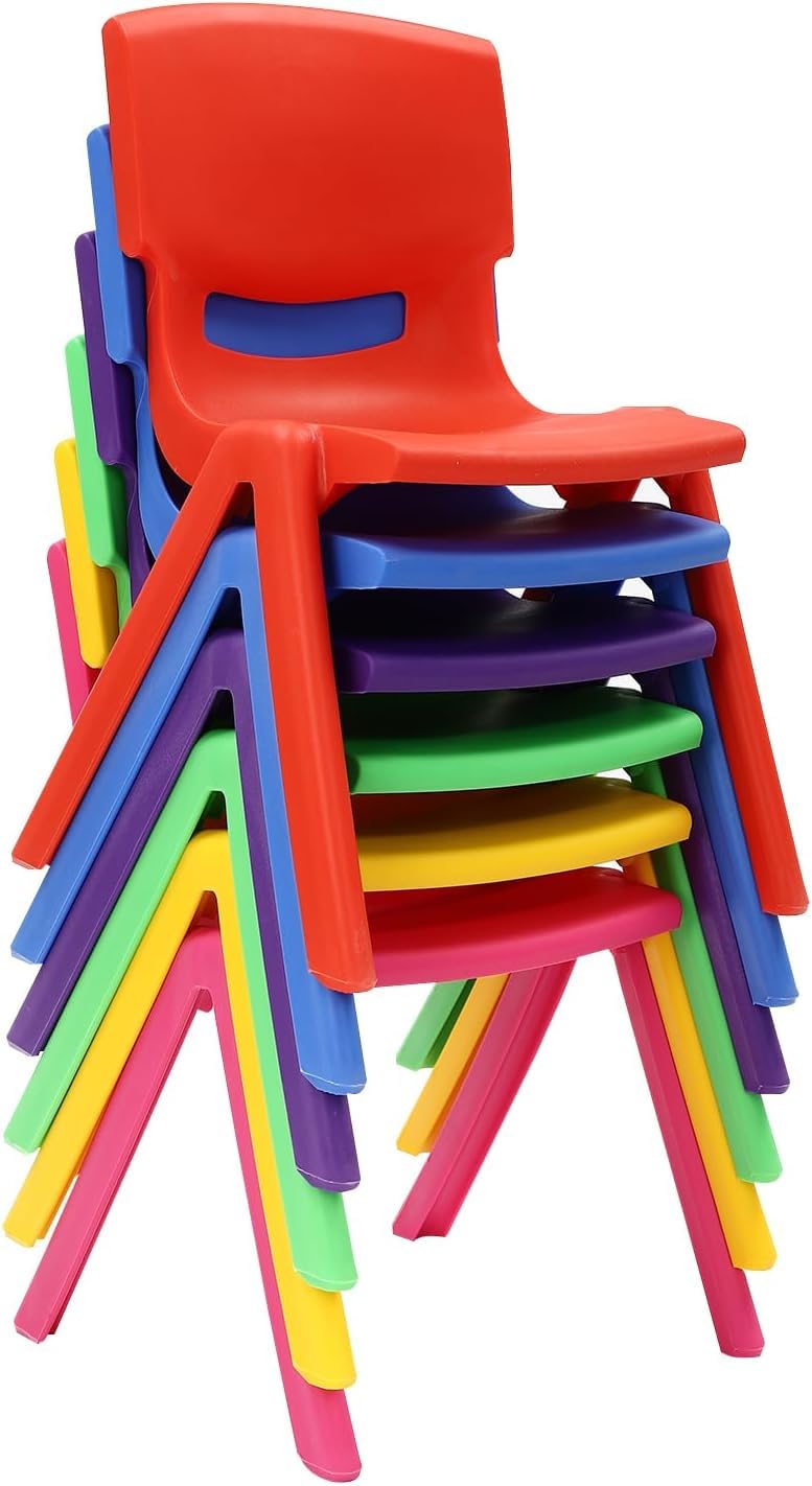 6 Pack Colorful Stackable Plastic Kids School Chairs - 21 Inch Seat Height, Durable Classroom Chairs for Kindergarten & Preschool Learning - Perfect for Classrooms, Playrooms & Homeschooling Activities