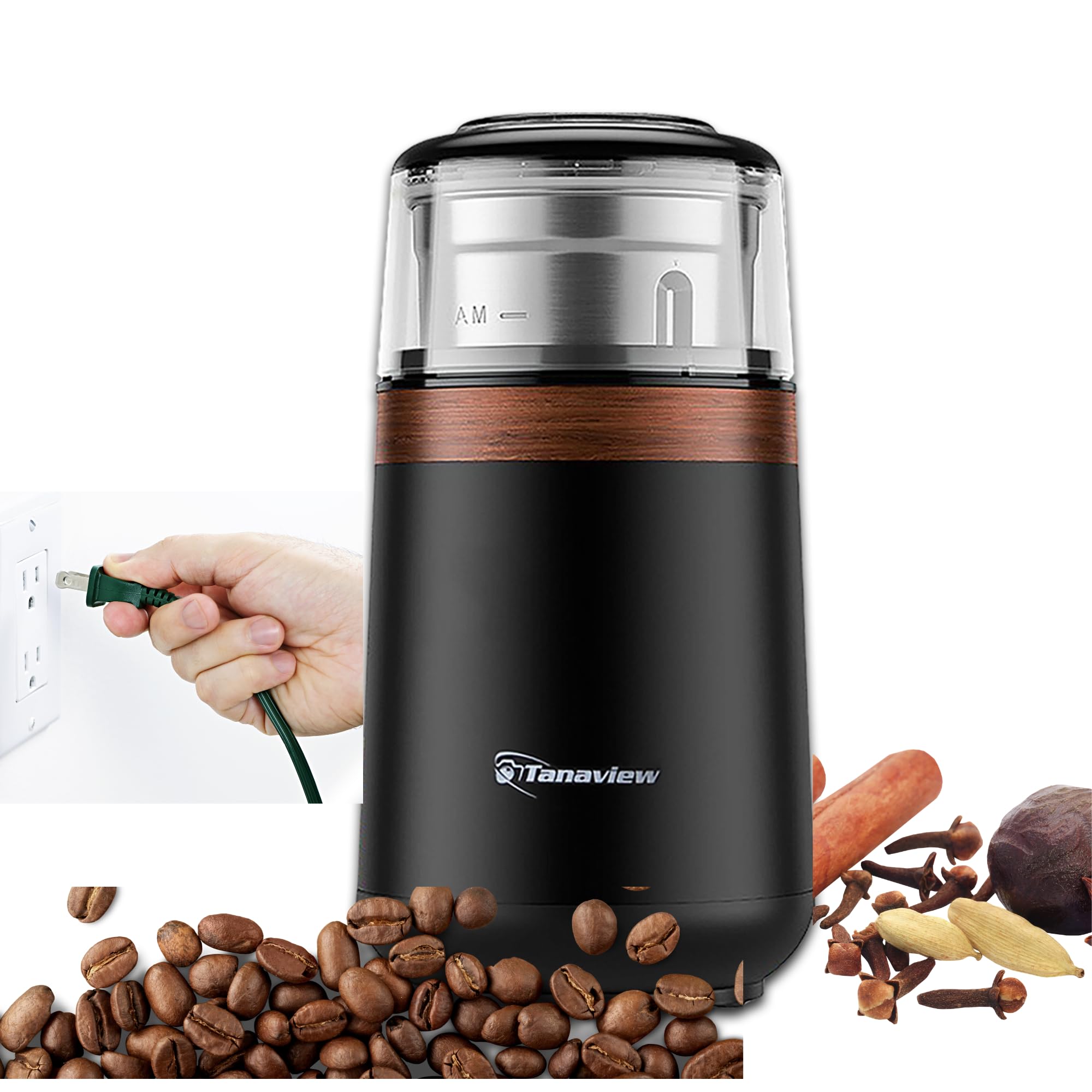 Premium Electric Coffee Grinder for Beans, Spices & Herbs - 150W Stainless Steel Blades with Removable Bowl - Grinds Up to 2.5oz/70g - Perfect for Fresh Coffee, Baking & Kitchen Use - Makes 12 Cups