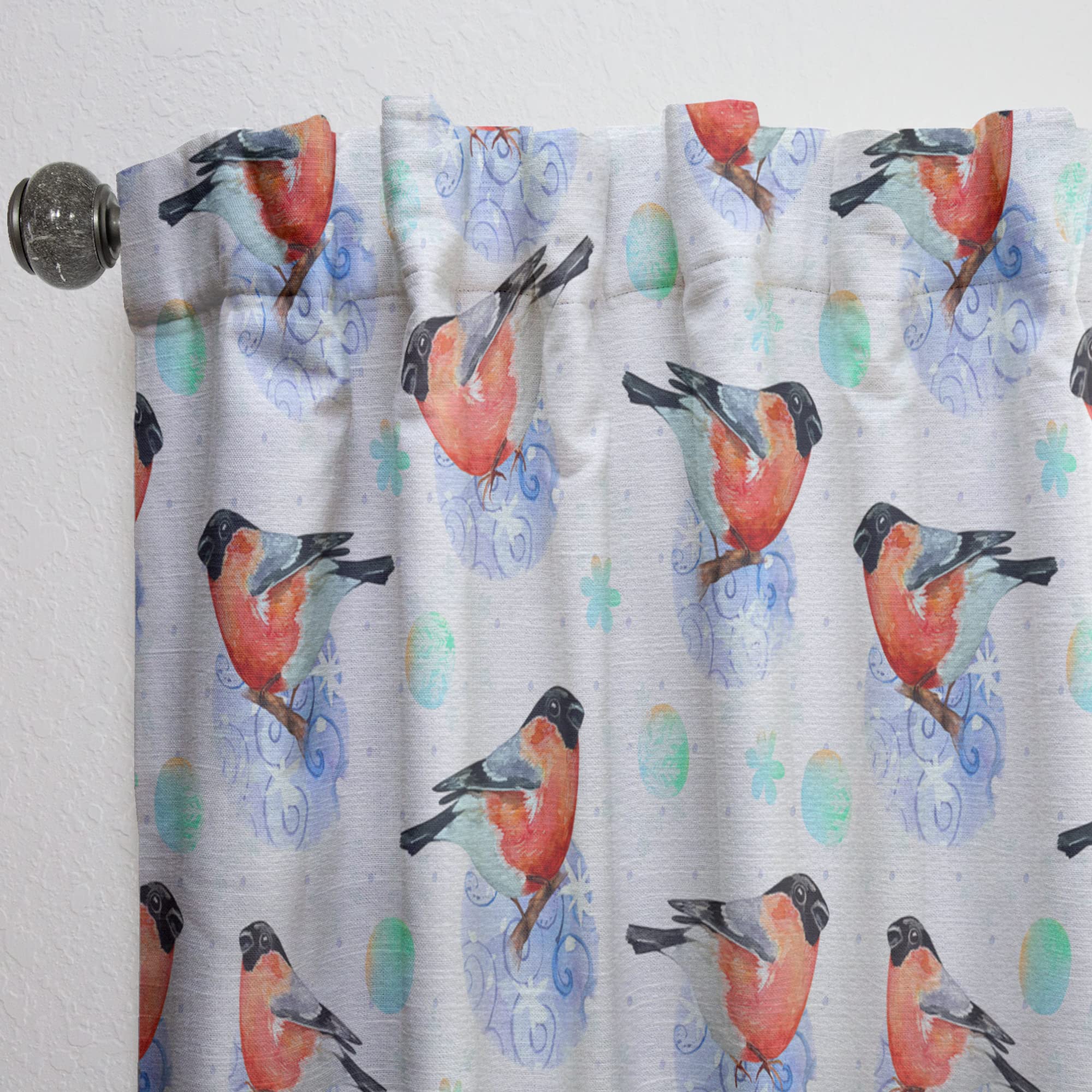 DesignQ Thermal Insulated Curtains - Bullfinch Bird & Abstract Doodle Circles Pattern - Single Panel 52x90 Inches - Perfect for Bedroom & Living Room Window Decor