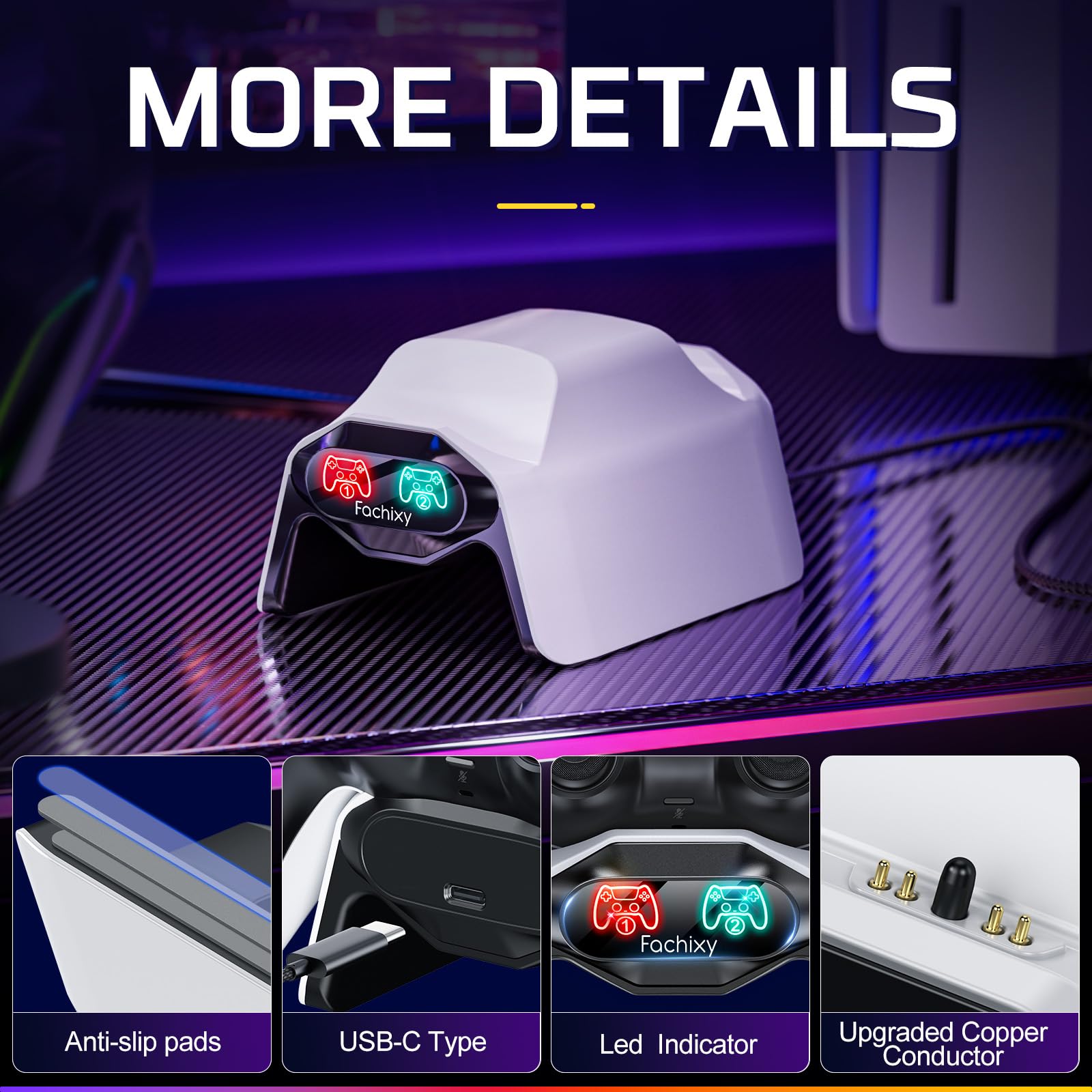 Fast Charging Station for PS5 Controller - 2-Hour Quick Charge with LED Indicator, Includes Power Adapter & Cable - Perfect for Gaming Sessions & Multiplayer Setups