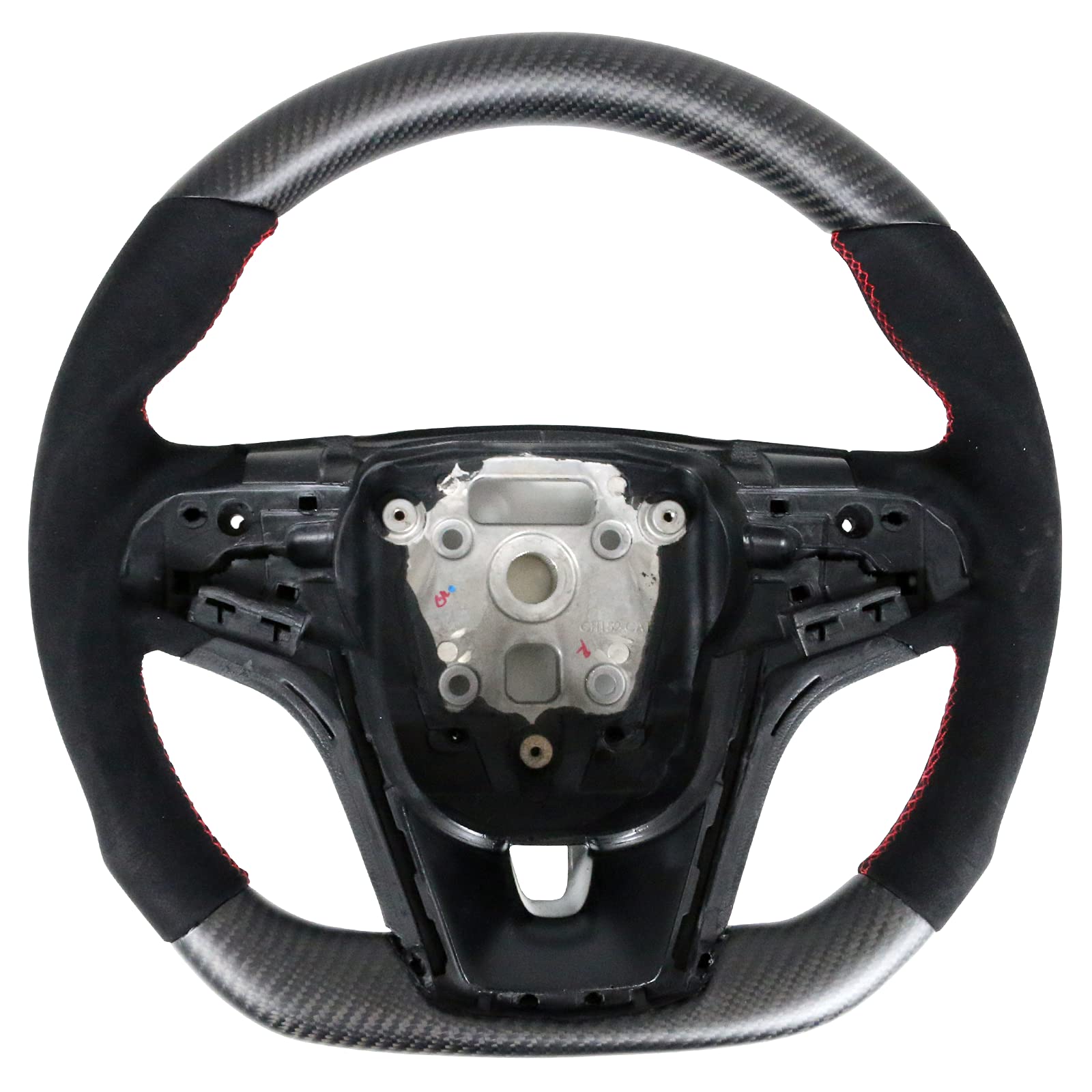 FREEMOTOR802 Matte Carbon Fiber & Synthetic Suede Steering Wheel with Red Stitching - Compatible with 2012-2015 Chevrolet Camaro - Upgrade Your Ride with Premium Brushed Kit for Sporty Look & Enhanced Grip