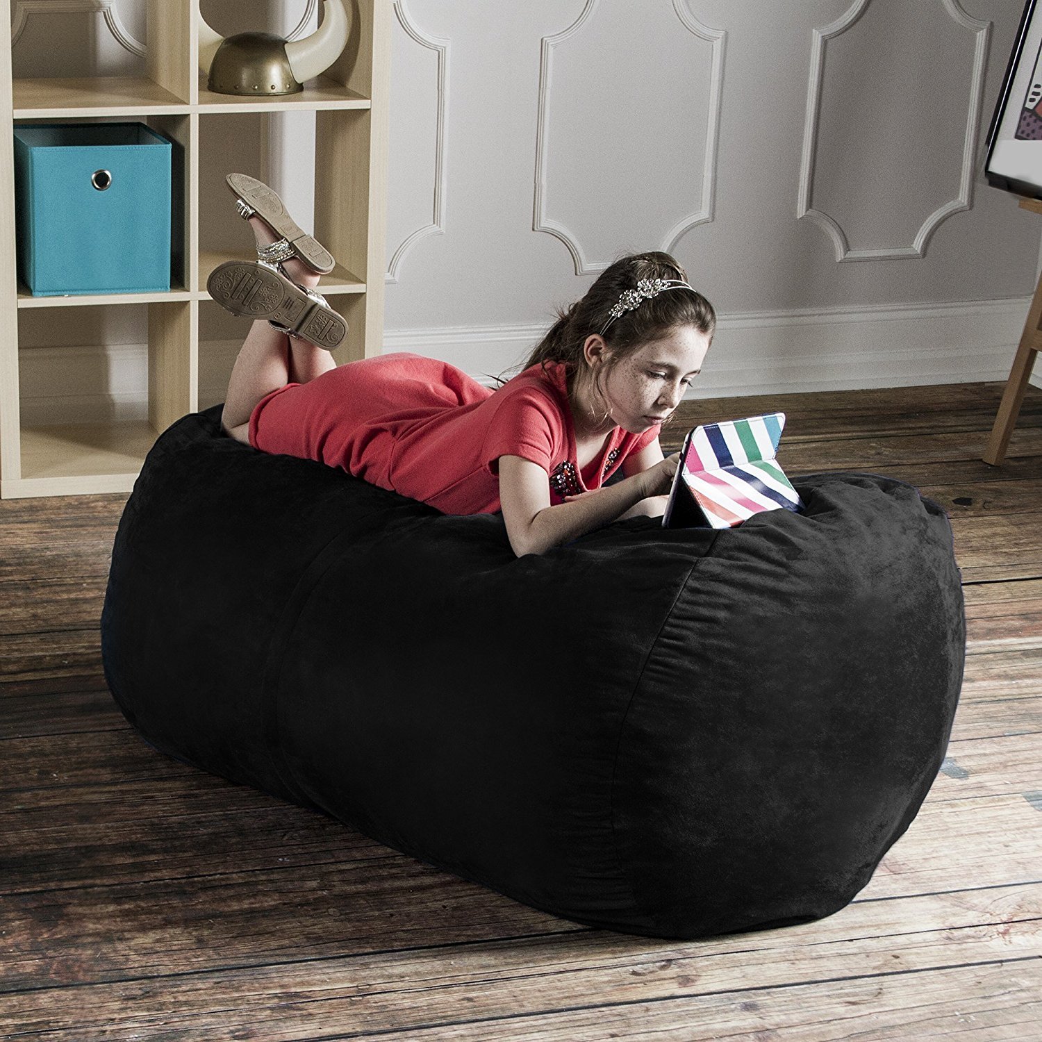 Jaxx Sofa Saxx Bean Bag Lounger - 4-Foot Oversized Black Bean Bag Chair for Adults, Perfect for Living Room, Game Room & Dorm Relaxation