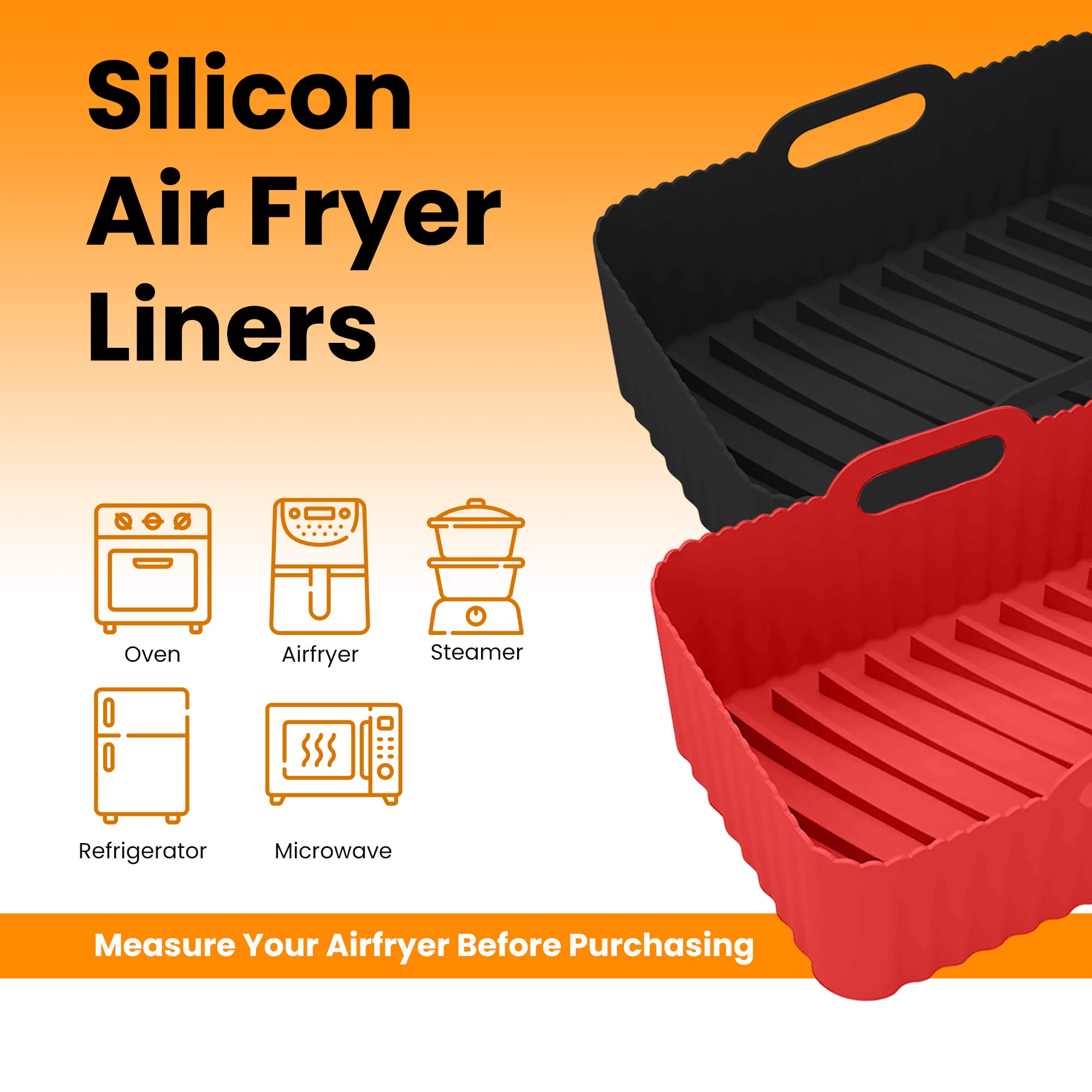 **Reusable Silicone Air Fryer Liners - 2Pcs Non-Stick Basket Accessories for Ninja Air Fryer (Black & Red) | Perfect for Easy Cooking & Cleanup**