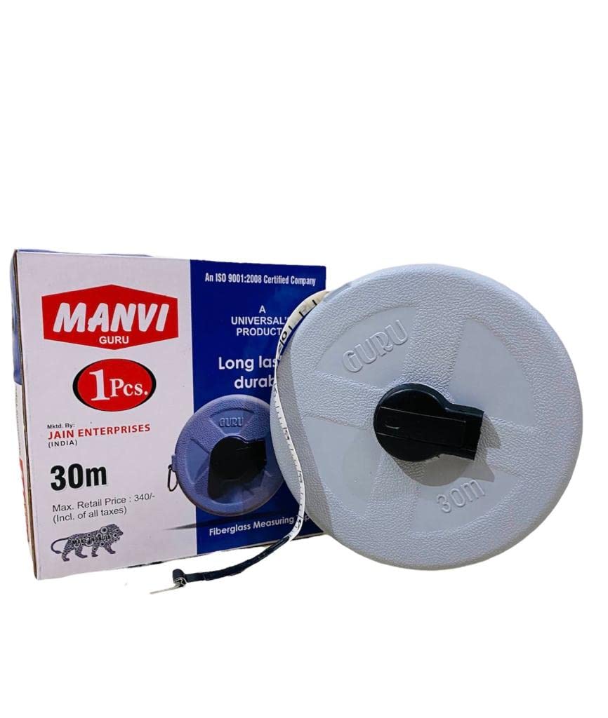 Manvi Guru MG30 Grey Magic Measuring Tape - 30m (10ft) Retractable, Self-Locking, Durable Construction - Perfect for Construction, Tailoring, DIY Projects & Home Improvement