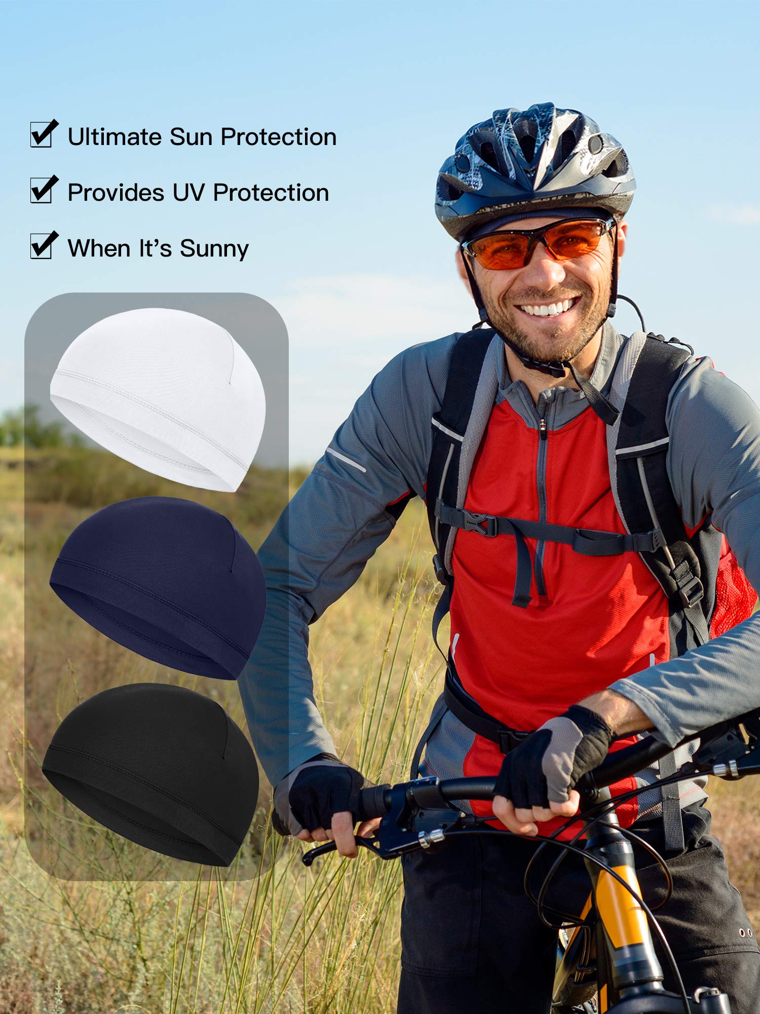 SATINIOR 9-Pack Skull Cap Running Hats for Men - Moisture Wicking Milk Silk Cycling Helmet Liners - Lightweight Breathable Headwear for Running, Cycling, Gym & Outdoor Sports