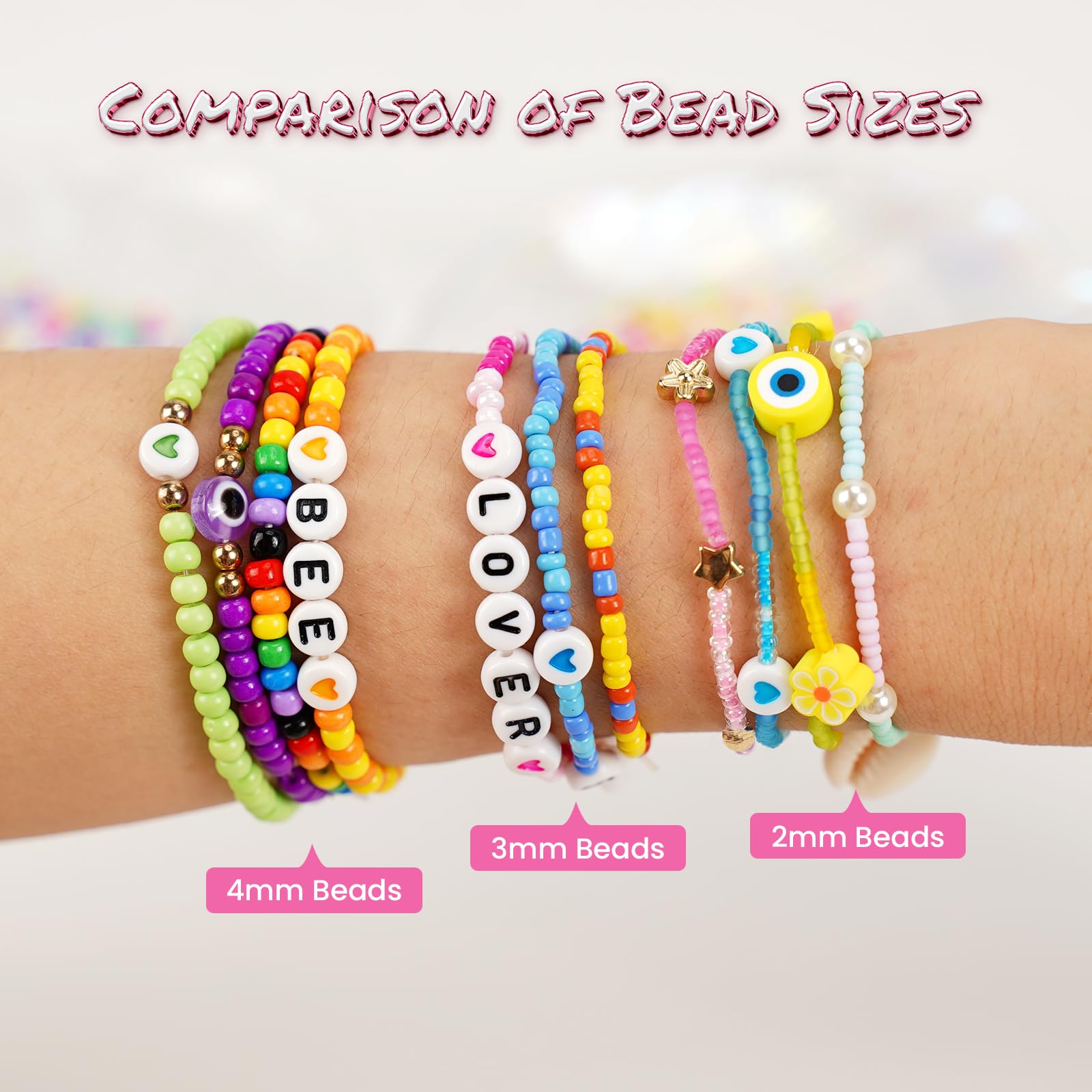 4mm Glass Seed Beads Friendship Bracelet Kit - 15,500pcs 96 Colors 6/0 Small Beads with Strings & Letter Beads for DIY Jewelry Making, Waist Beads, Girls Crafts - Perfect for Friendship Bracelets, Boho Jewelry & Handmade Gifts