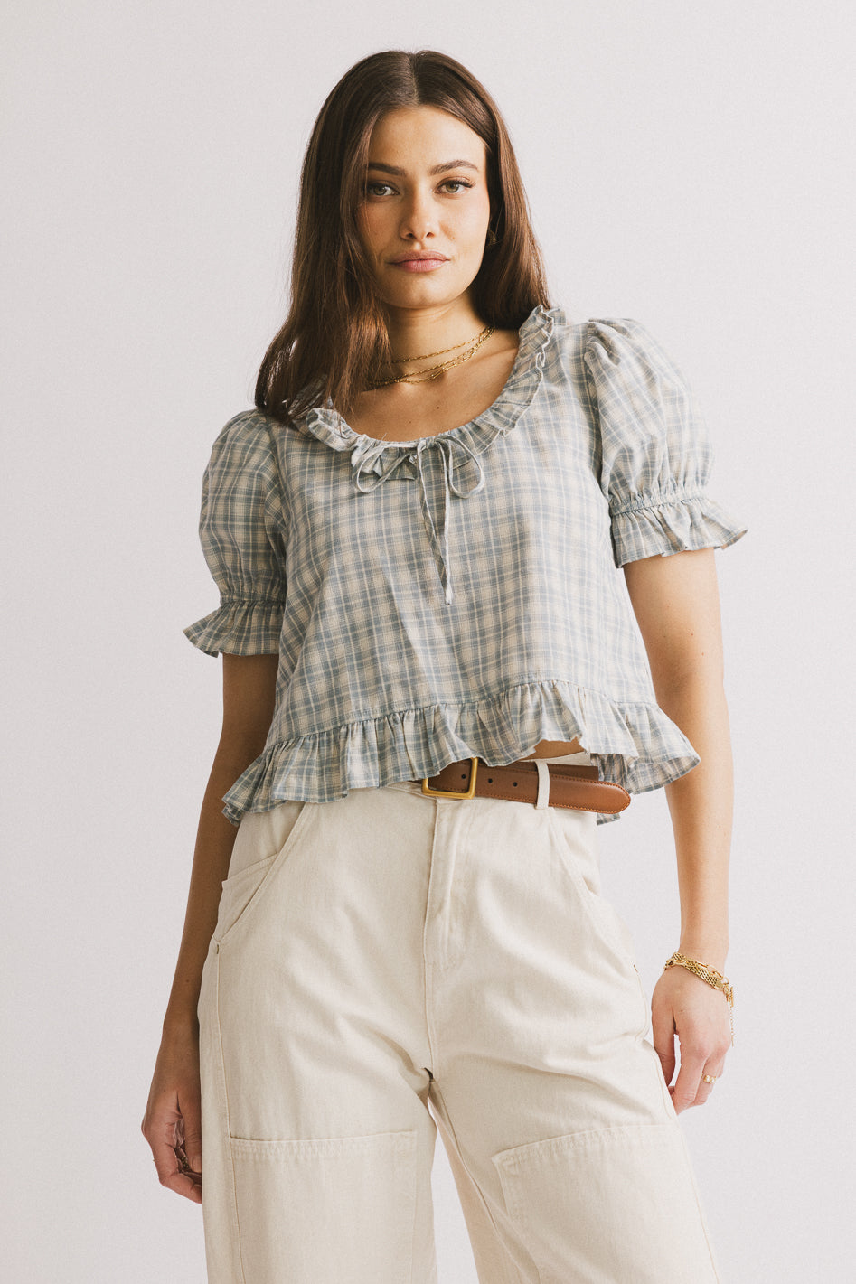 Lottie Plaid Blouse for Women - Stylish Casual & Office Wear - Trendy Button Down Shirt for Work, Date Night & Everyday Outfits