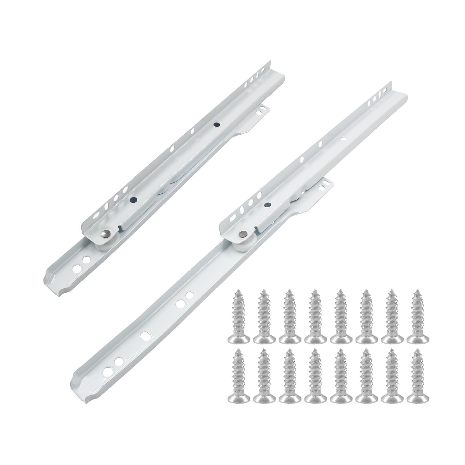 10 Inch Drawer Slides - 1 Pair White Coated Steel Drawer Tracks with Smooth Sliding Nylon Wheels, Bottom Mount Removable Rails for Kitchen Cabinets, Office Furniture & Storage Organizers
