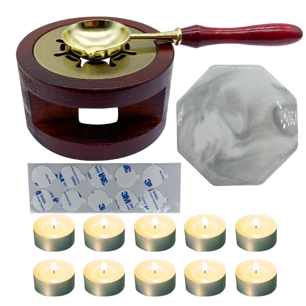 Premium Wax Seal Warmer Kit with Melting Furnace, Spoon & Tealight Candles - Elegant Redwood Wax Seal Stamp for Wedding Invitations, Envelopes & DIY Crafts - Perfect for Bridal Stationery, Greeting Cards & Vintage Decor