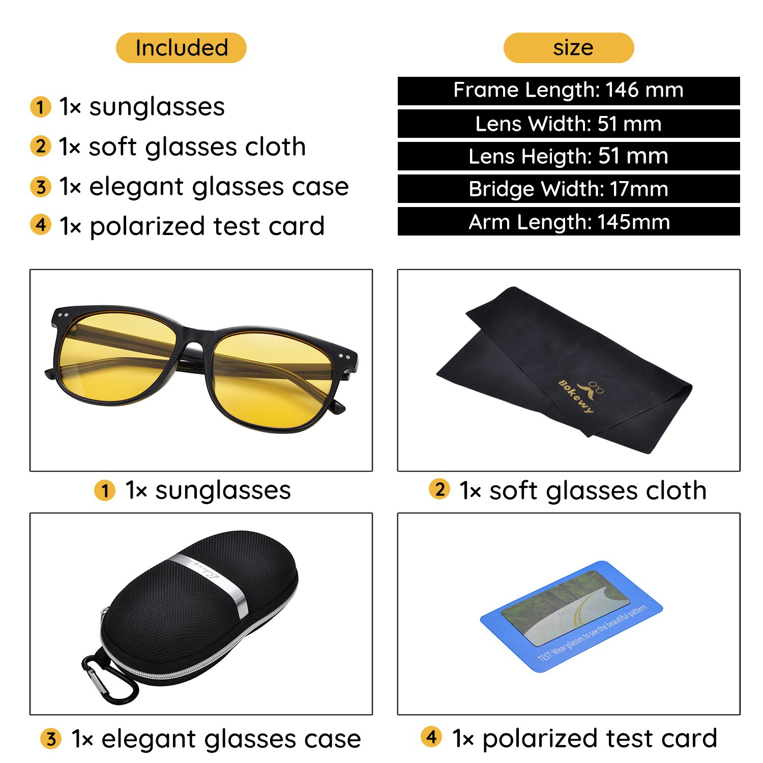 Polarized Night Vision Driving Glasses - Anti-Glare Clear Sunglasses for Men & Women - Fashionable UV Protection Eyewear for Safe Night Driving, Road Trips, and Outdoor Activities