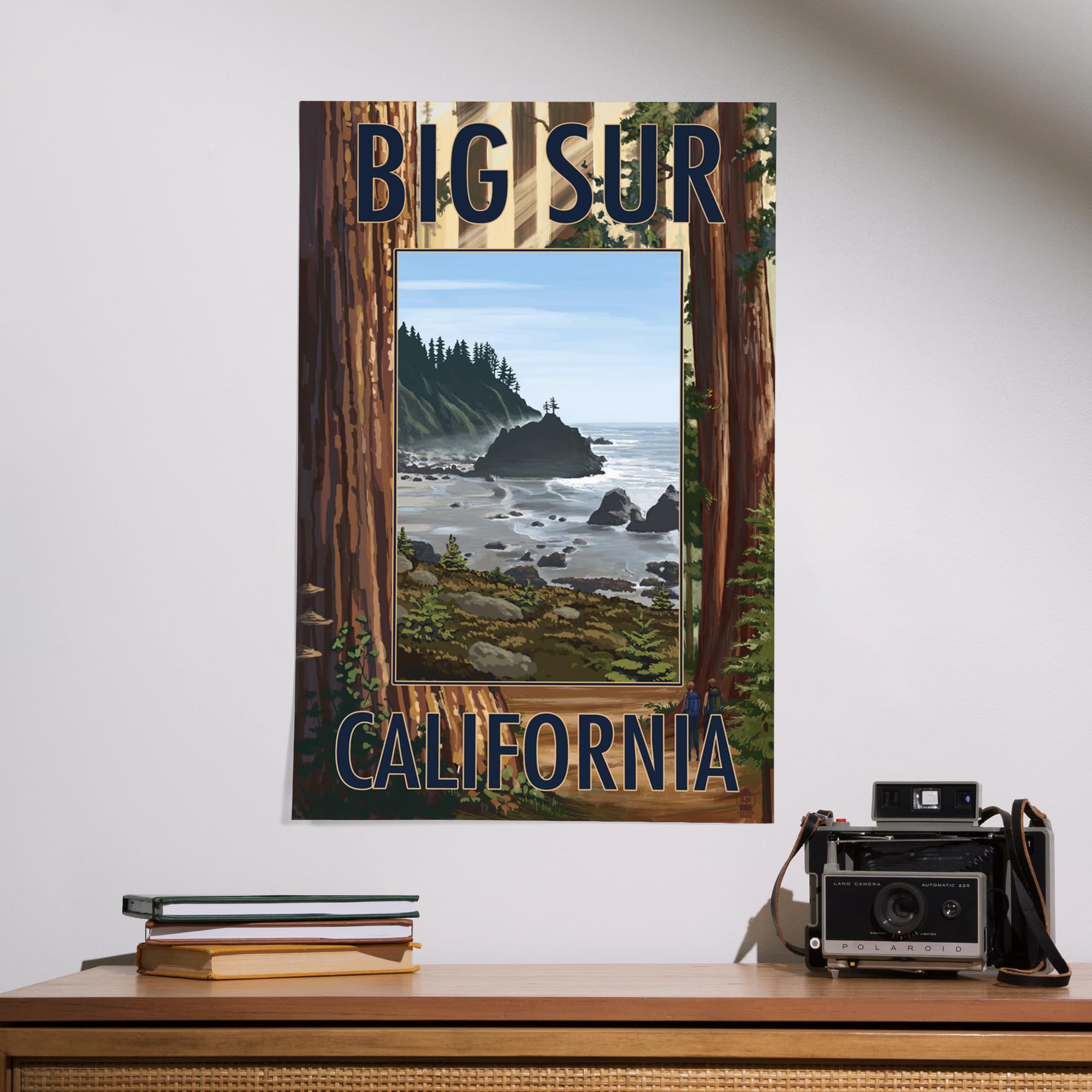 Lantern Press 16x24 Inch Giclee Art Print - Big Sur California Coastal Landscape with Trees & Ocean View - Wall Decor for Living Room, Bedroom & Office