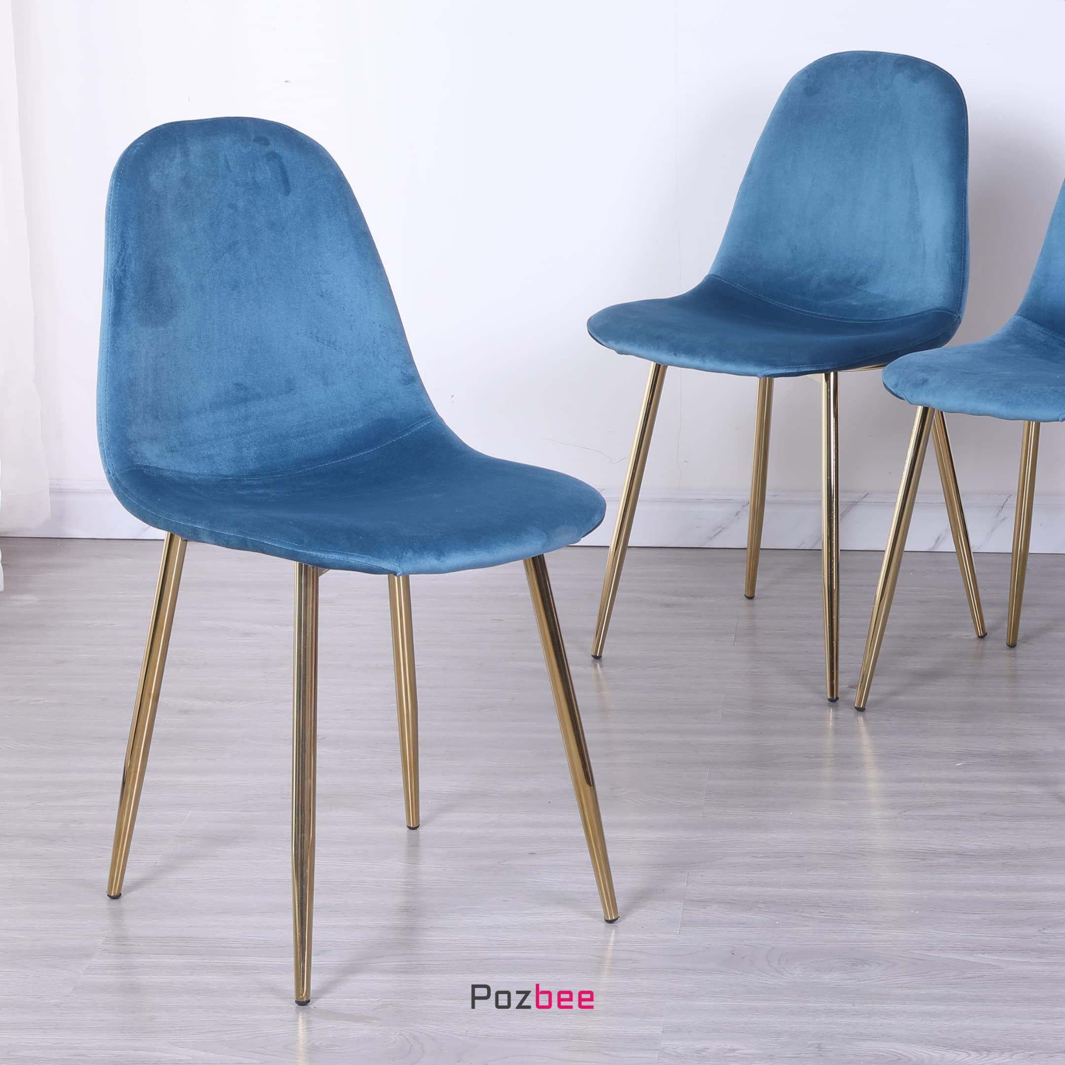 Midcentury Modern Blue Velvet Dining Chairs Set of 4 - 18