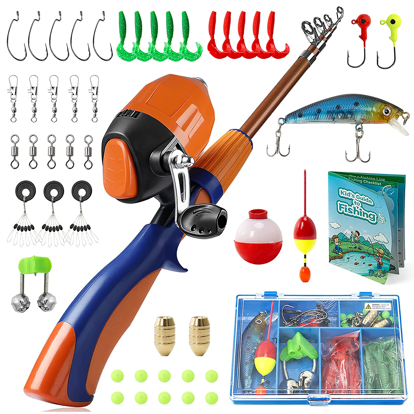 PLUSINNO Kids Fishing Pole - Telescopic Ice Fishing Rod & Reel Combo Kit with Spincast Reel | Youth Fishing Gear for Boys & Girls | Perfect for Lakes, Ponds & Outdoor Adventures