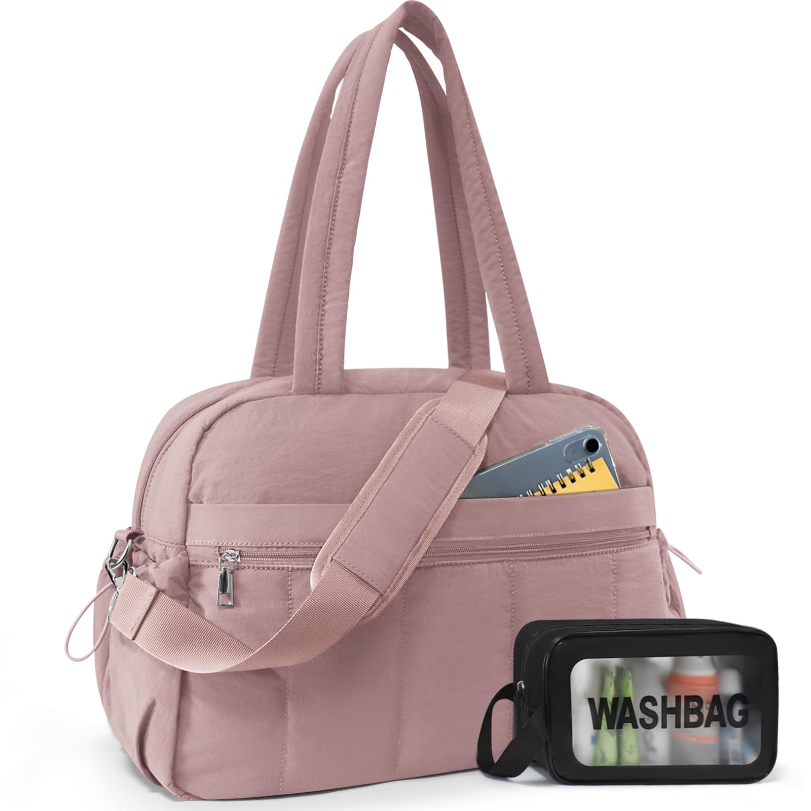 Waterproof Travel Duffle Bag for Women - Large Gym Bag with Washbag & Toiletry Pouch - Pink Weekender Carry On for Sports, Workout, Hospital & Overnight Trips - Perfect for Gym, Travel & Business Use
