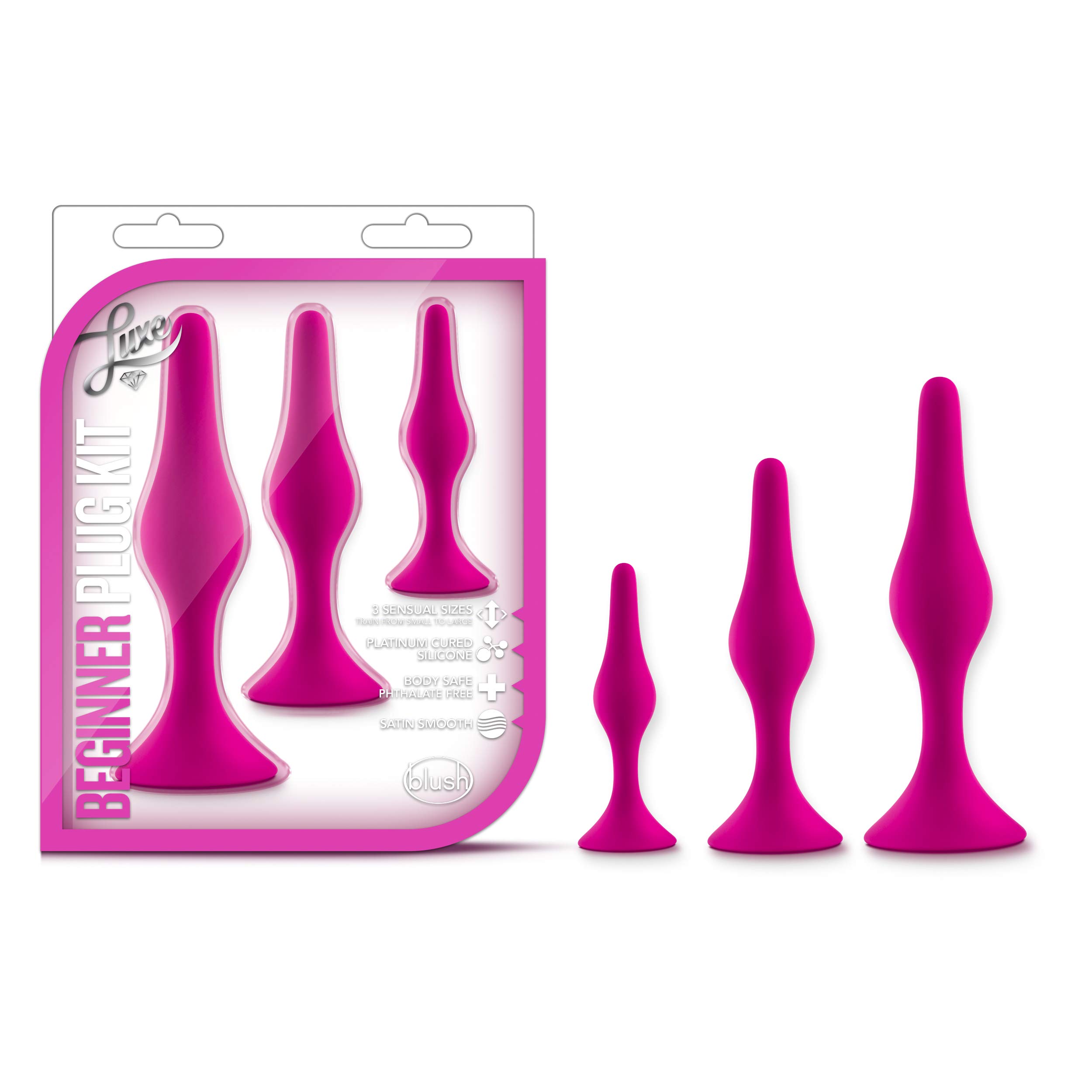 Premium Silicone Butt Plug Kit - Anal Training Set for Beginners & Advanced Users - Soft Tapered Design, Satin Smooth Finish - Secure Suction Cup Base - Pleasurable Sex Toys for Women, Men & Couples - Perfect for Solo Play, Couples Exploration & BDSM Adventures - Pink