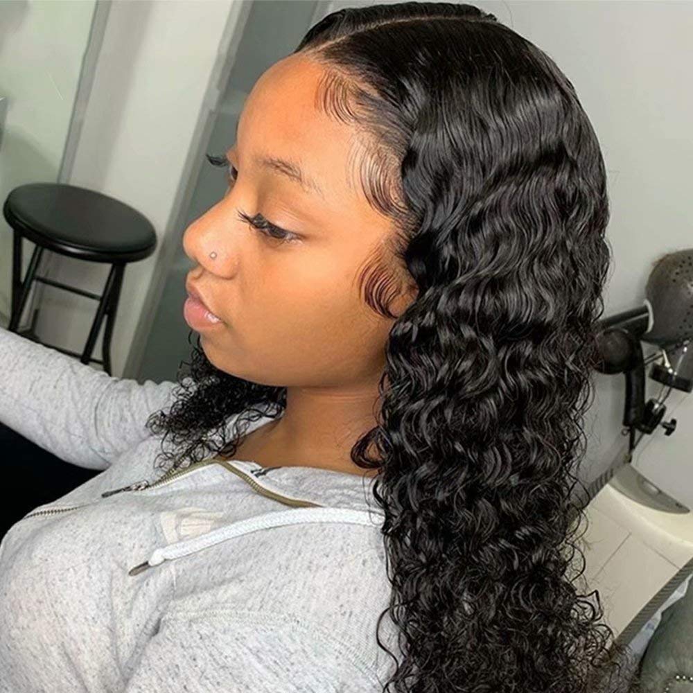 13x4 HD Transparent Lace Front Human Hair Wig - Deep Wave Curly Brazilian Virgin Hair, Pre Plucked with Baby Hair & Bleached Knots, Glueless, 150 Density, 20 Inch | Natural Look for Daily Wear, Parties & Special Occasions