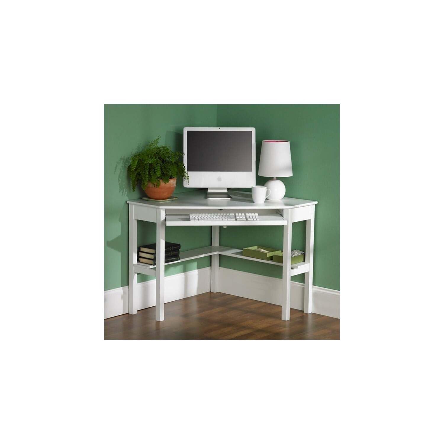 Southern Enterprises SEI Furniture Alexander Corner Computer Desk in White - Modern Home Office Desk for Small Spaces, Gaming & Study