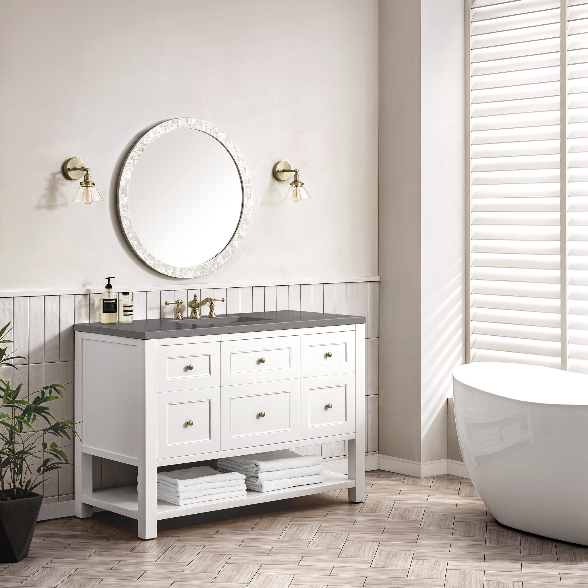Breckenridge 48-Inch Single Bathroom Vanity Set with Bright White Finish & 3CM Gray Expo Top - Perfect for Modern Master Bathrooms & Guest Powder Rooms