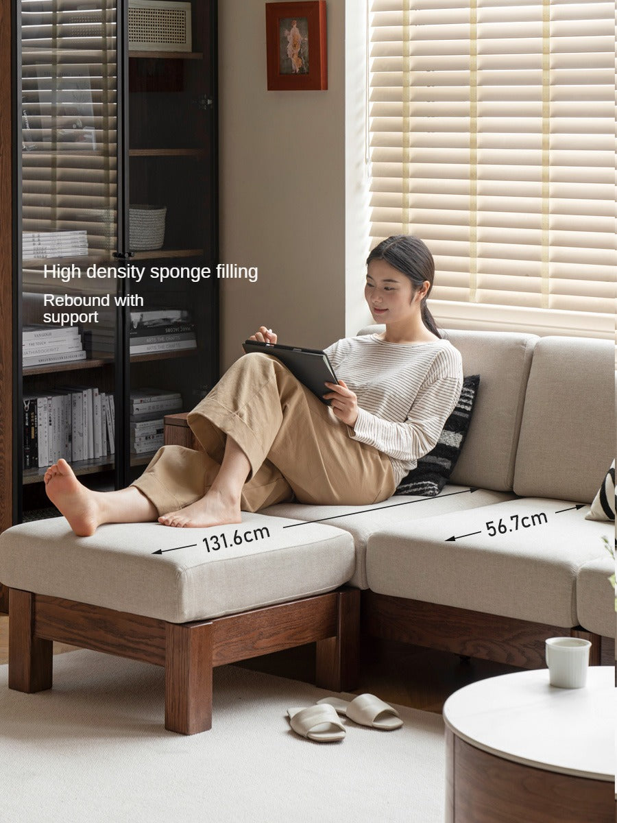 Solid Oak Wood Walnut Fabric Sofa - Modern Living Room Furniture for Home & Office Comfort