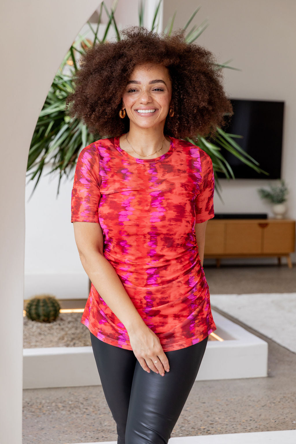 Darla Mesh Top for Women - Stylish Red Crochet Knit Shirt, Breathable Summer Blouse for Casual Outings, Beach Wear & Night Out