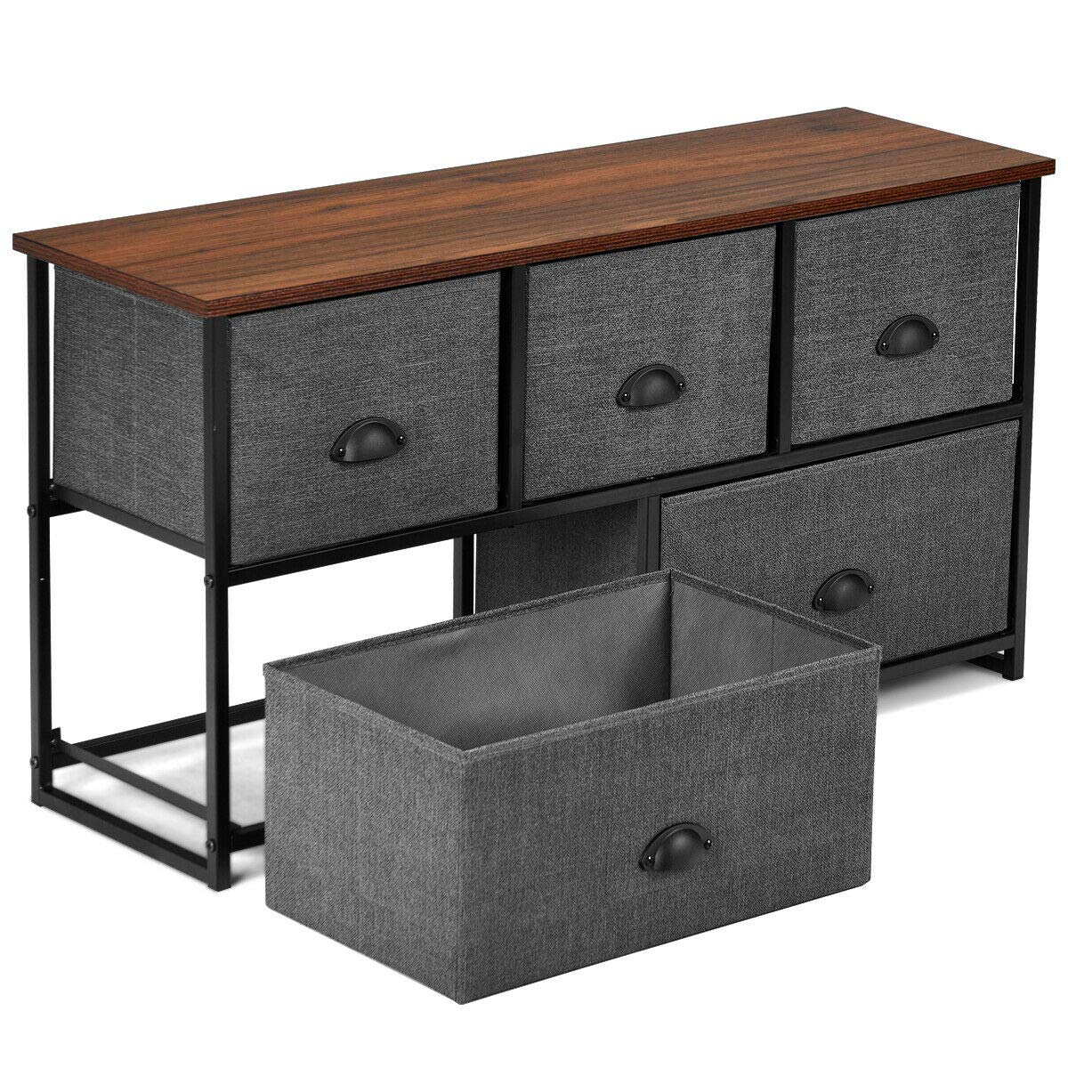 5-Tier Black Non-Woven Fabric Dresser Storage Organizer with Removable Folding Drawers & Steel Frame - Perfect for Clothes, Linens, Workout Gear, Leggings, Yoga Pants & Blankets - Ideal for Bedroom, Closet, Nursery and Dorm Organization