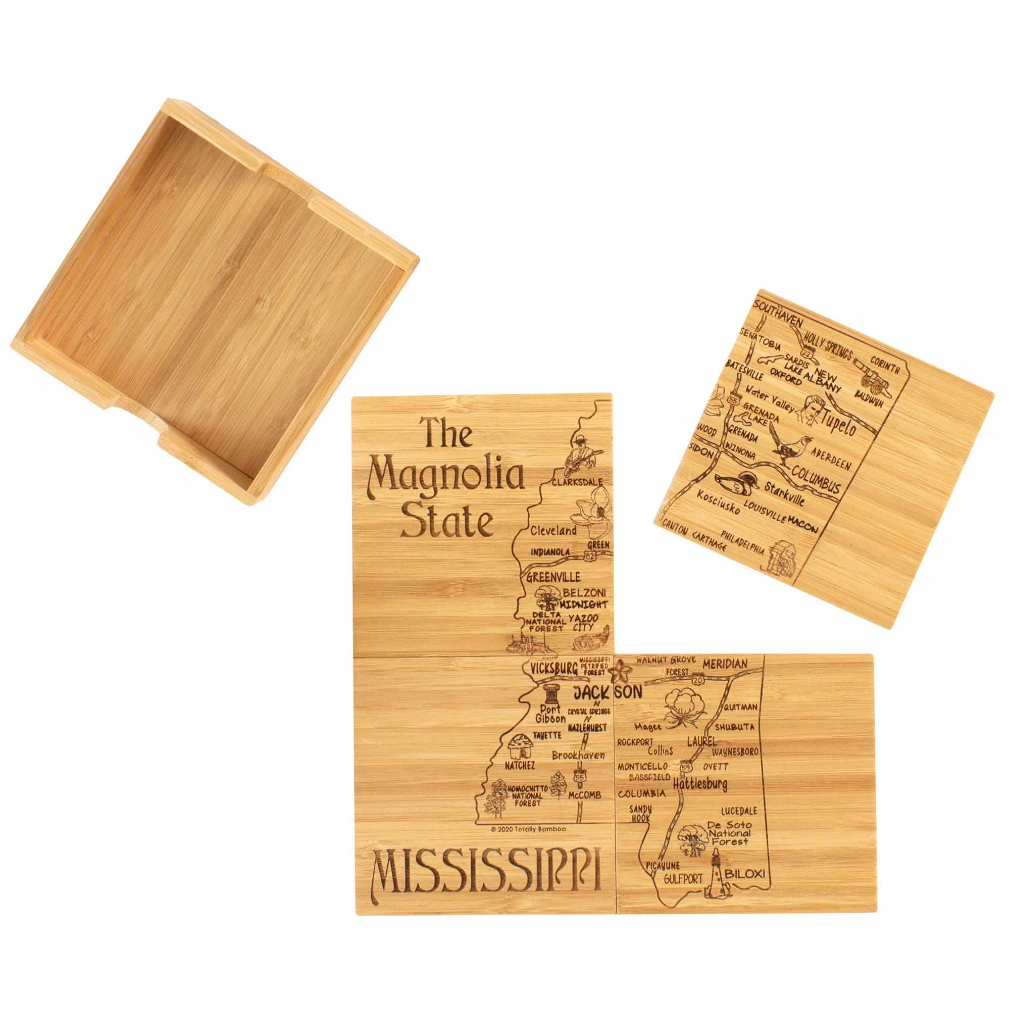 4-Piece Mississippi Puzzle Coaster Set with Storage Case - Perfect for Coffee Tables, Game Nights & Home Decor
