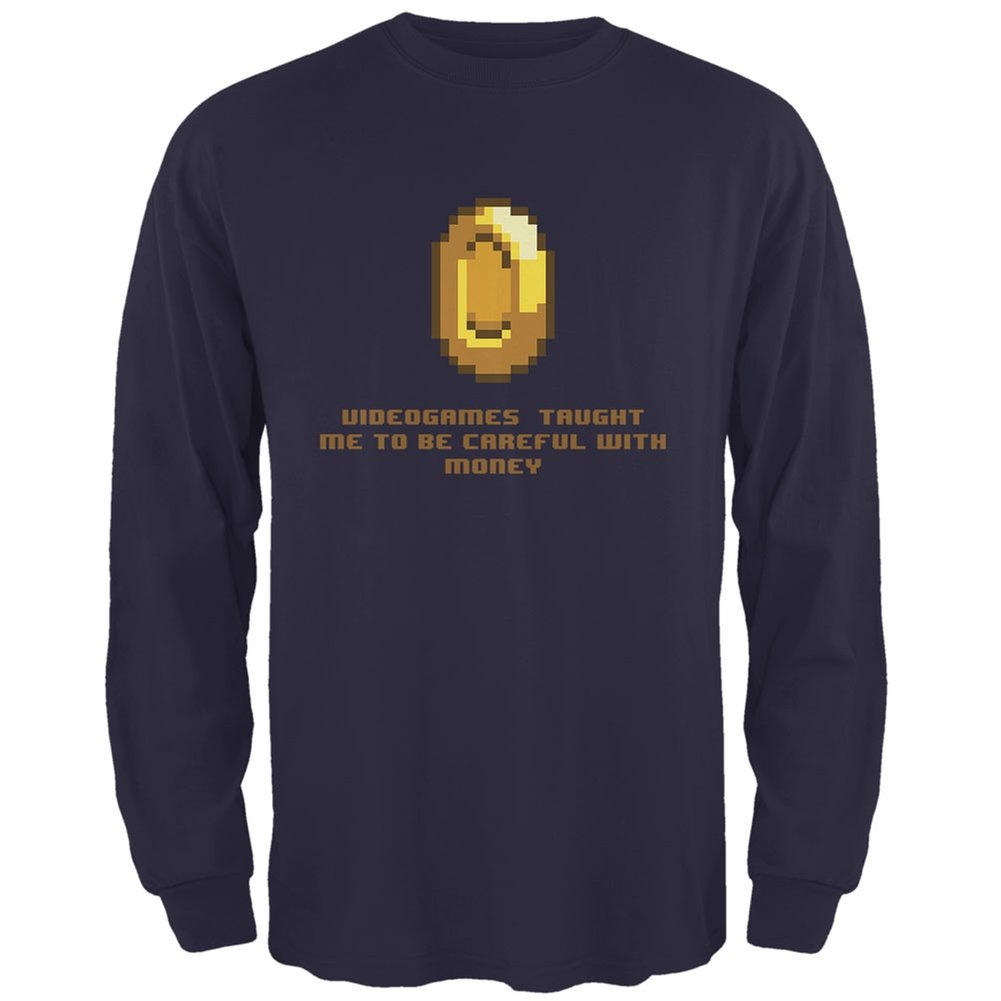 Careful with Money Navy Adult Long Sleeve T-Shirt | Video Game Inspired Graphic Tee | Gamer Gift & Casual Wear